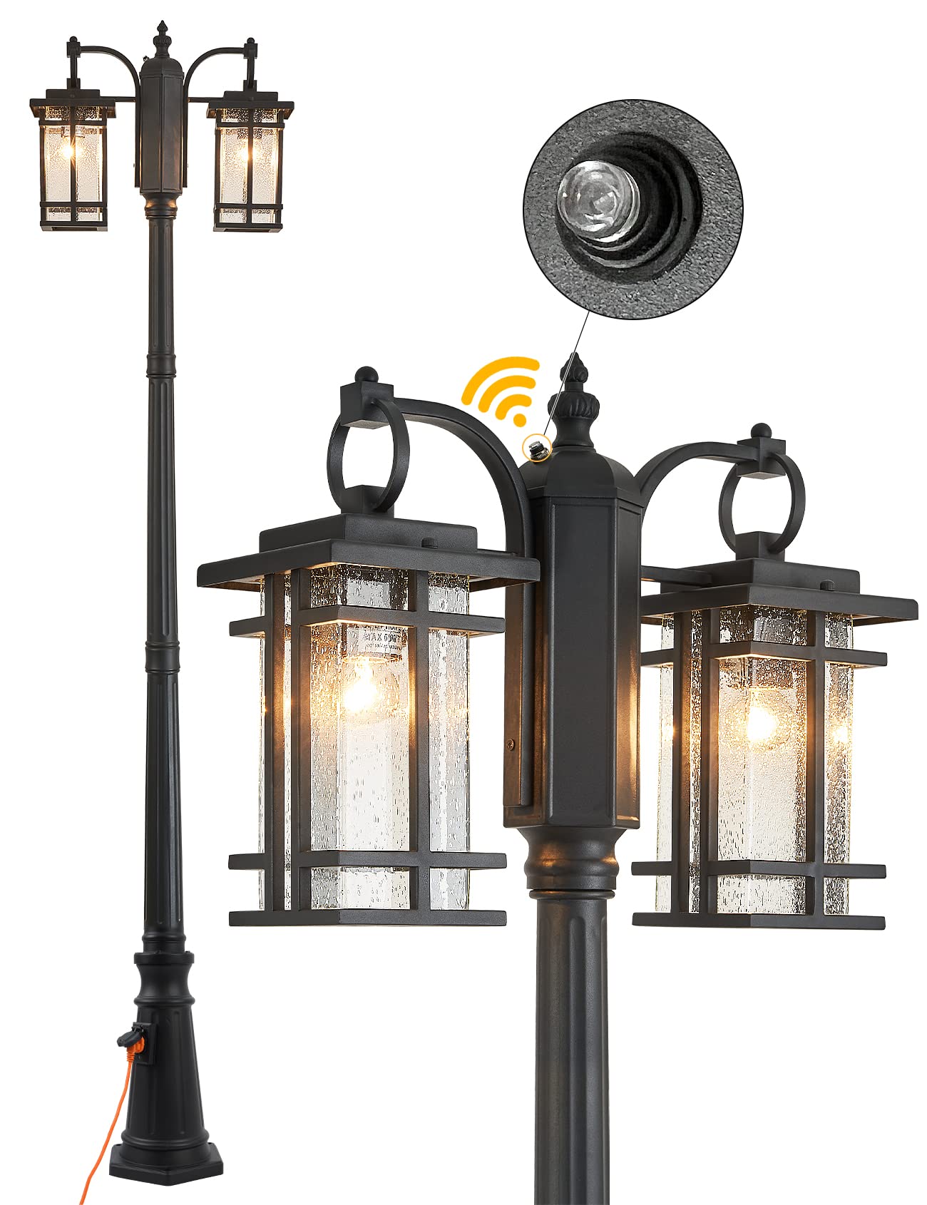 Vintage Double Head Outdoor Post Light - Dusk to Dawn Sensor, IP65 Waterproof, 86.6