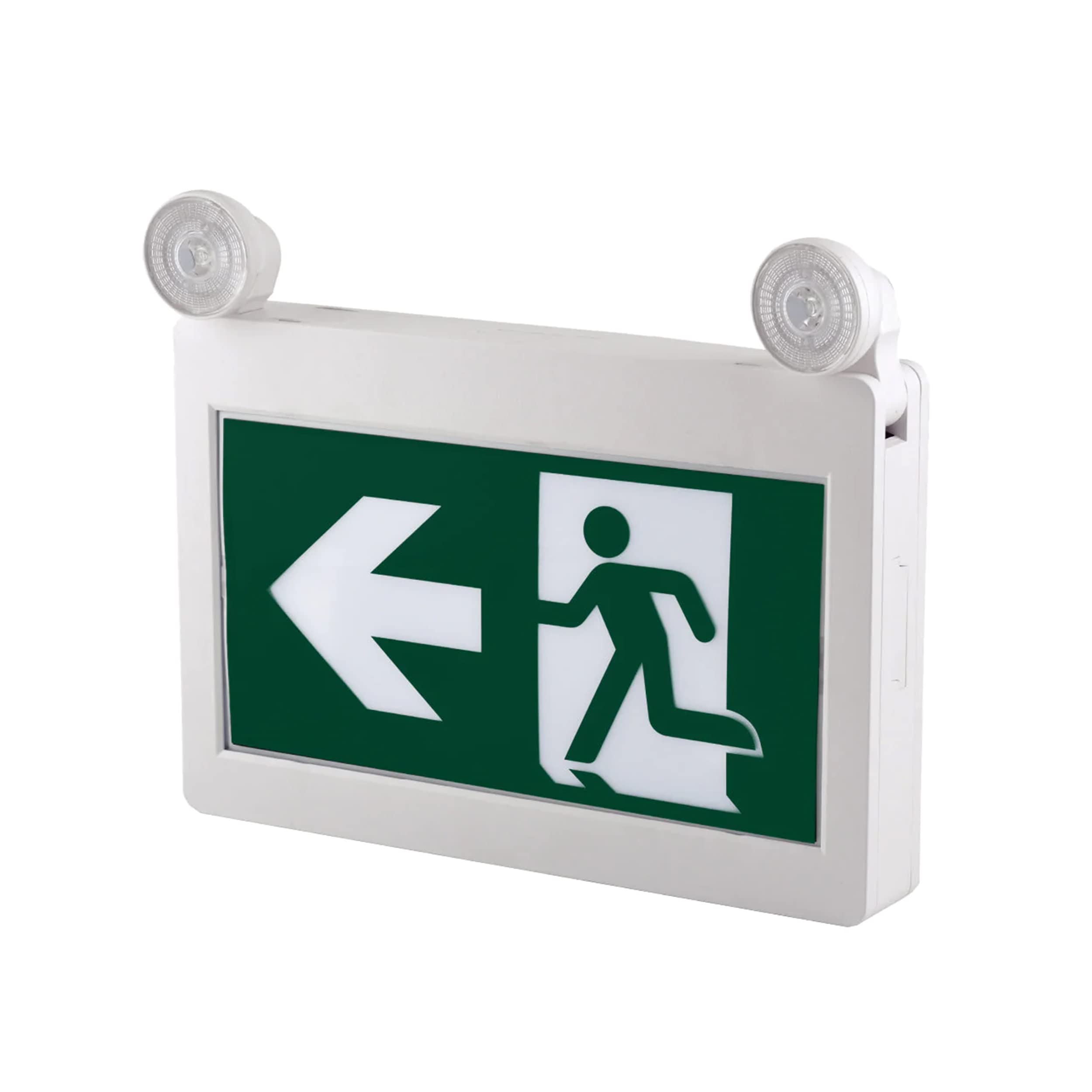 Emergency Exit Sign with LED Lights & Battery Backup - 90 Min Runtime, 2-Head Design (Running Man Symbol) - Ideal for Offices, Warehouses & Commercial Buildings