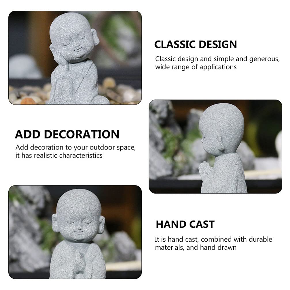 2pcs Little Monk Ornaments - Cabilock Sandstone Car Dashboard Decor, Buddhism Kung Fu Monk Statue for Fish Tank, Bonsai & Porch Display | Auto Accessories & Home Decoration