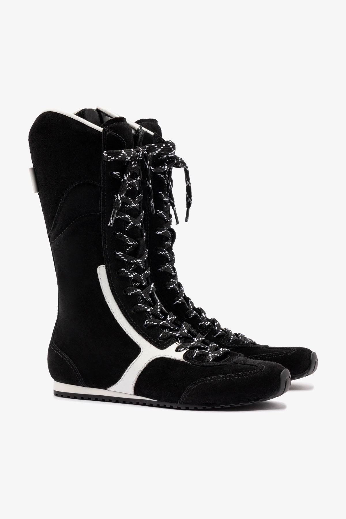 Larroudé x Jonathan Cohen Black Suede & White Leather Flat Lo Sneaker Boot - Stylish & Comfortable for Casual Outings, Work & Travel