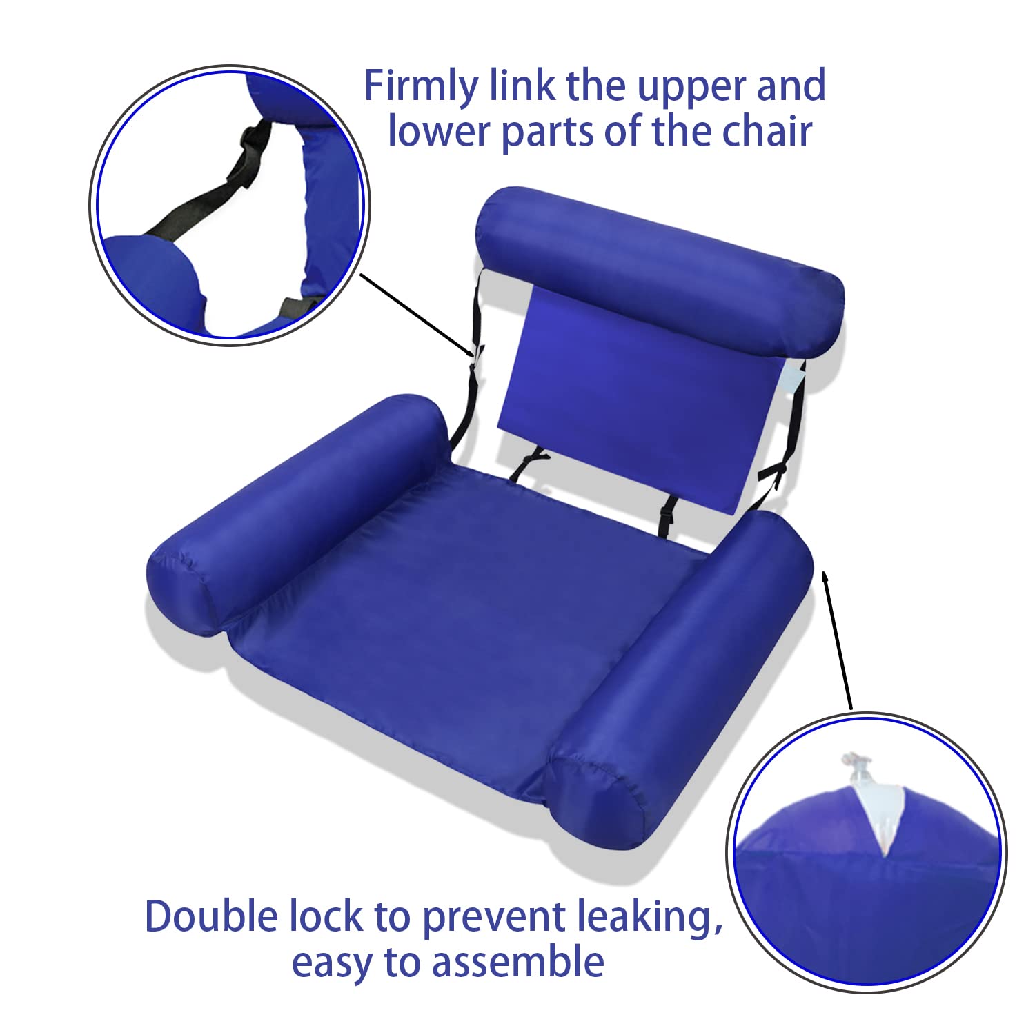 **Inflatable Water Pool Chairs for Adults – 2 Pack Portable Floating Lounge with Airbag Backrest – Comfortable Pool Hammock for Beach, Lake & Swimming – Blue (Great for Relaxing, Sunbathing & Floating)**
