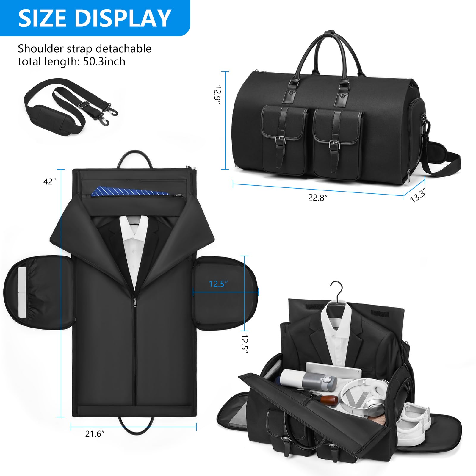 **Waterproof Convertible Carry On Garment Bag for Travel - 2-in-1 Large Luggage Dress & Weekender Bag with Shoe Pouch for Men | Business Trips, Vacations & Formal Events**