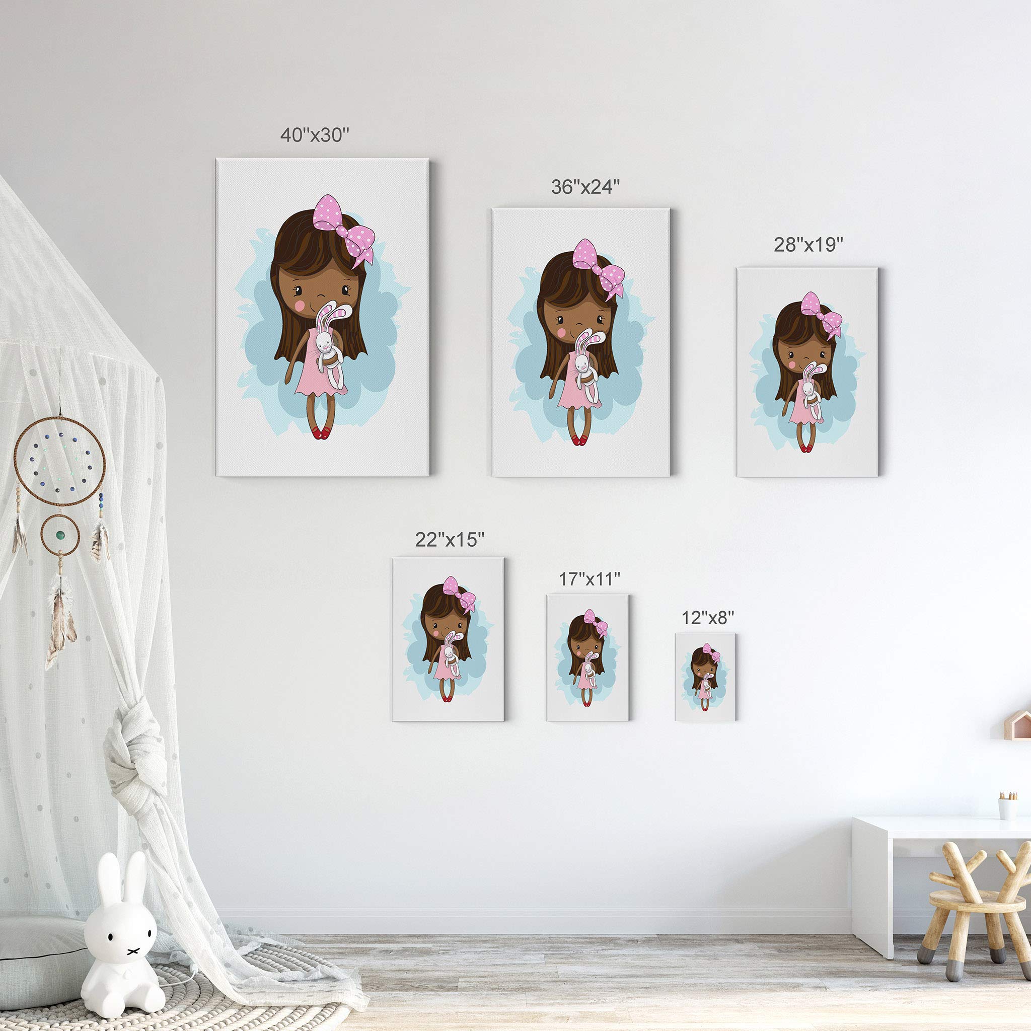 Cute Pink Dressed African American Girl Canvas Wall Art - 40x30 Inch Nursery Decor, Kids Room Decor, Baby Room Wall Art - Made in USA (Rolled Canvas Print) - Perfect for Children's Bedrooms, Playrooms & Daycare Centers