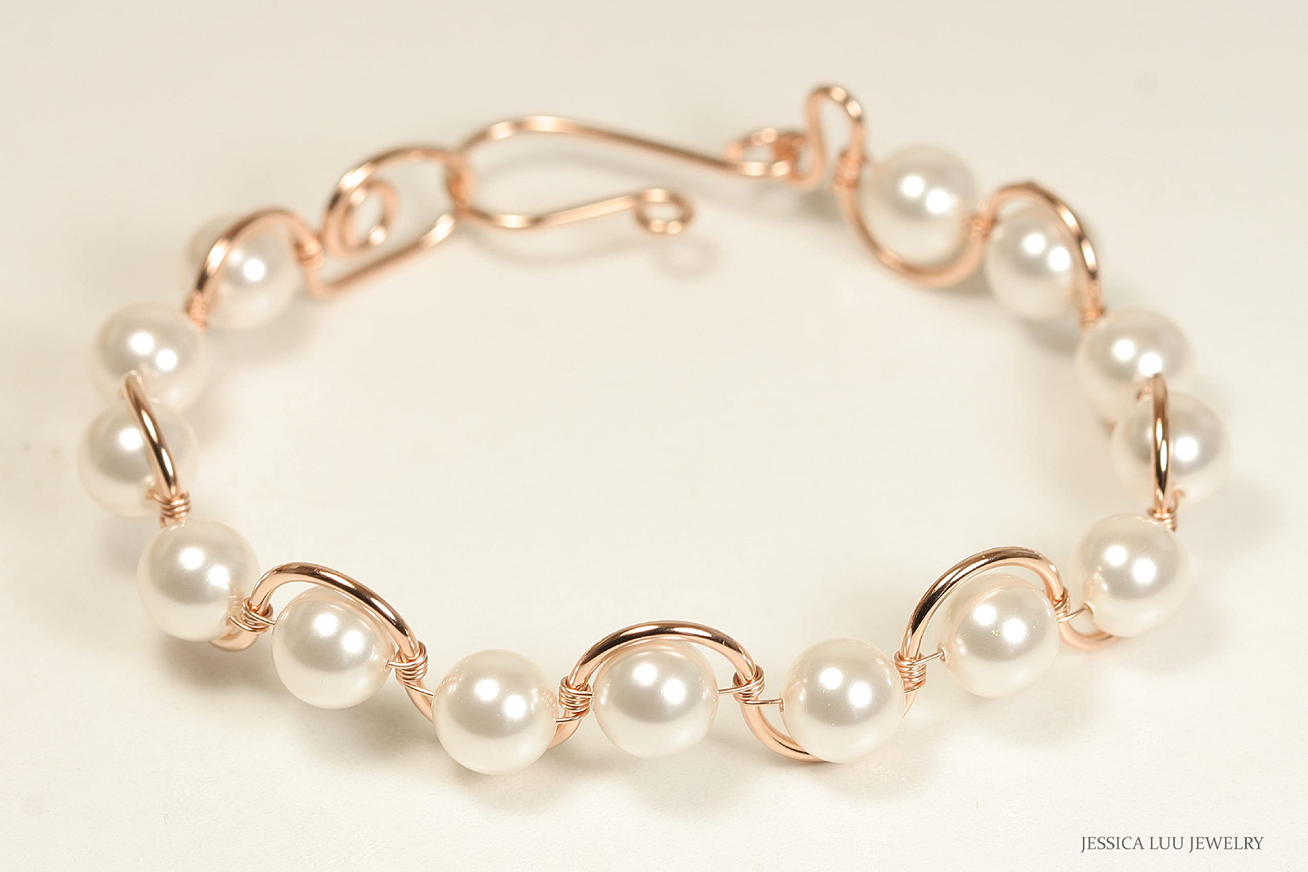 Rose Gold White Pearl Bracelet - Handmade Wire Wrapped Jewelry for Women, Elegant Gift for Birthday, Anniversary & Special Occasions - Perfect for Weddings, Parties & Everyday Wear
