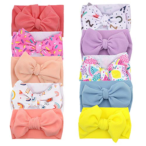Big Bow Baby Headband for Girls - Soft Nylon Elastic Headwraps for Newborns & Infants (10-Piece Set) - Perfect for Photoshoots, Birthday Parties & Special Occasions