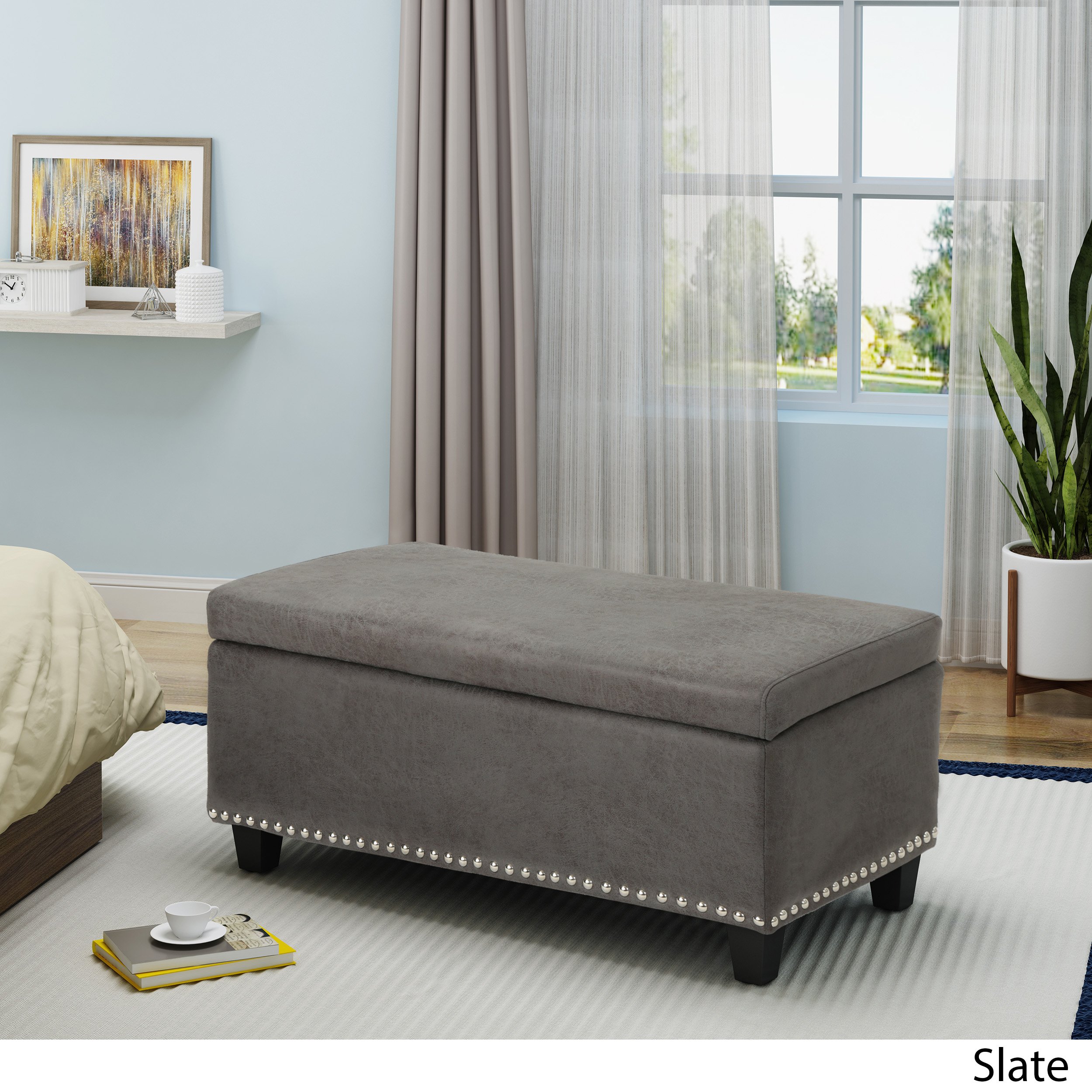 Christopher Knight Home Carl Traditional Microfiber Storage Ottoman Bench with Lift Top - Slate Gray, Multi-Functional Footrest & Hidden Storage for Living Room, Bedroom, or Office