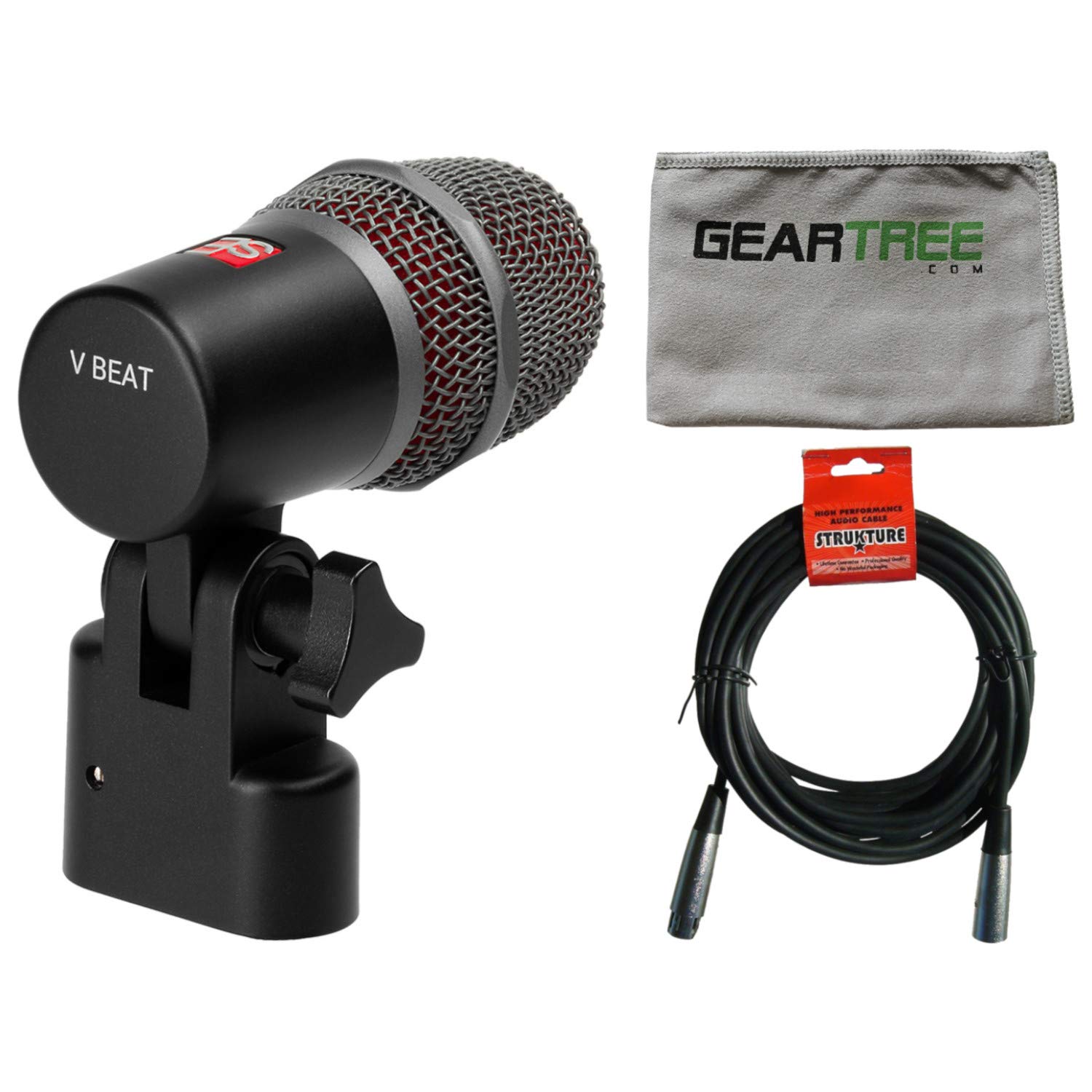 SE Electronics V Beat Professional Snare & Tom Drum Microphone with Geartree Cloth & Cable - Perfect for Live Performances, Studio Recording & Drum Kits