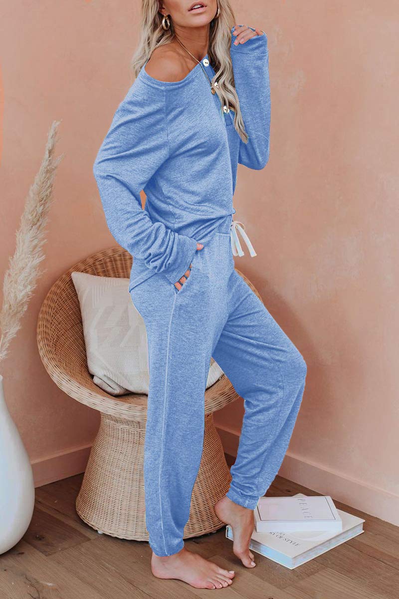 AUTOMET Women's 2-Piece Pajama Set - Soft Fall Loungewear Sweatsuit with Sweatpants | Cozy Sleepwear & Home Outfit for Relaxing Evenings