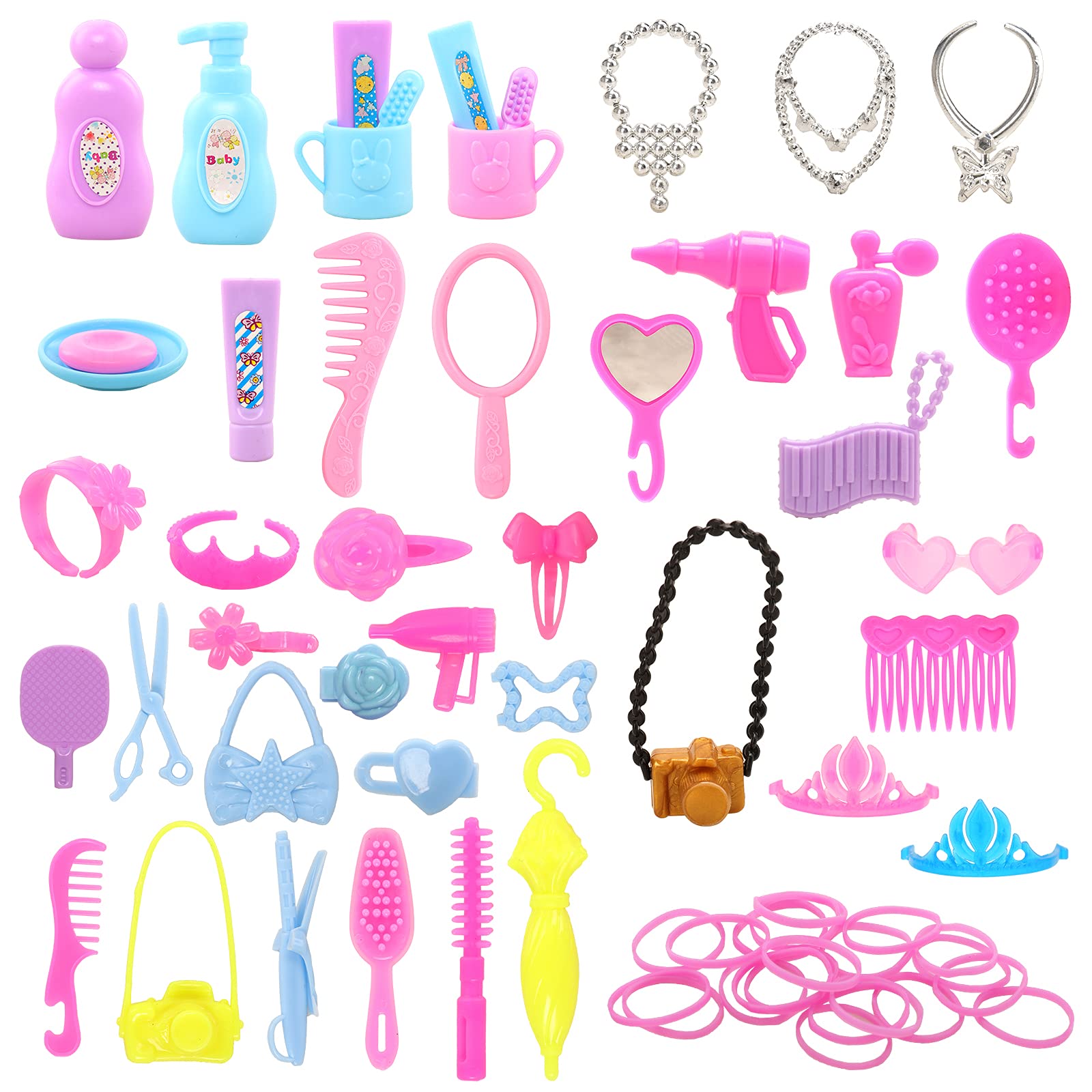 BARWA 43 PCS Doll Accessories Set - Travel Toiletries, Hair Clips, Bag, Crown, Necklace, Comb, Camera & Rubber Bands for 11.5 Inch Dolls - Perfect Christmas Gift for Kids & Collectors | Playtime, Dress Up & Photo Shoots