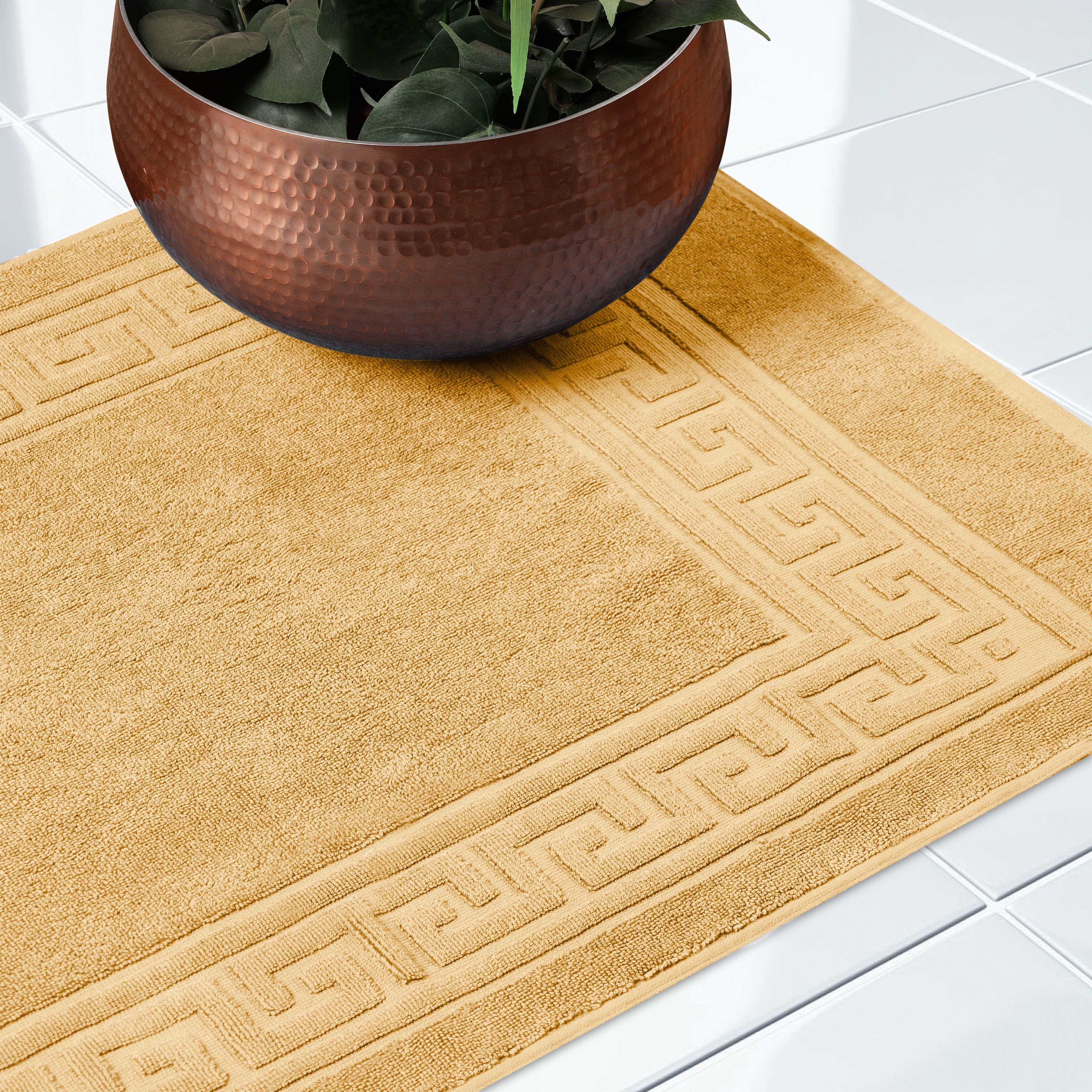 Premium Egyptian Cotton Greek Key Infinity Border Bath Mat Set of 2 - Ultra Absorbent, Non-Slip Bathroom Rug for Luxury Spa Experience at Home