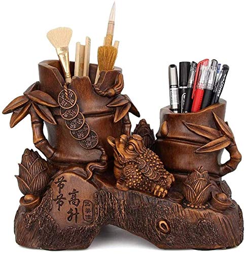 Wooden Pen Holder with Gold Enamel Decoration - Stylish Desk Organizer for Office, Home & School - Perfect for Pencils, Pens, Markers & Art Supplies - Ideal Workspace Accessory for Desk Organization & Stationery Storage