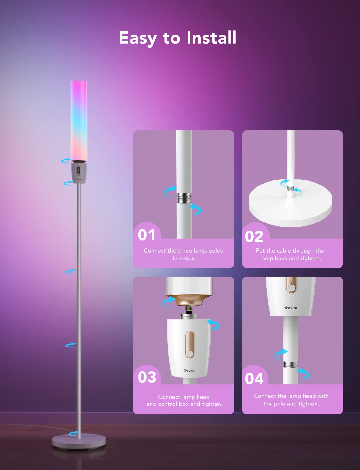 Govee RGBIC Smart Cylinder Floor Lamp - WiFi & App Controlled LED Corner Light with 64+ Scenes, DIY Mode, Music Sync (1500 Lumens) - Modern Lighting for Bedroom, Living Room, Home Theater & Gaming Setup