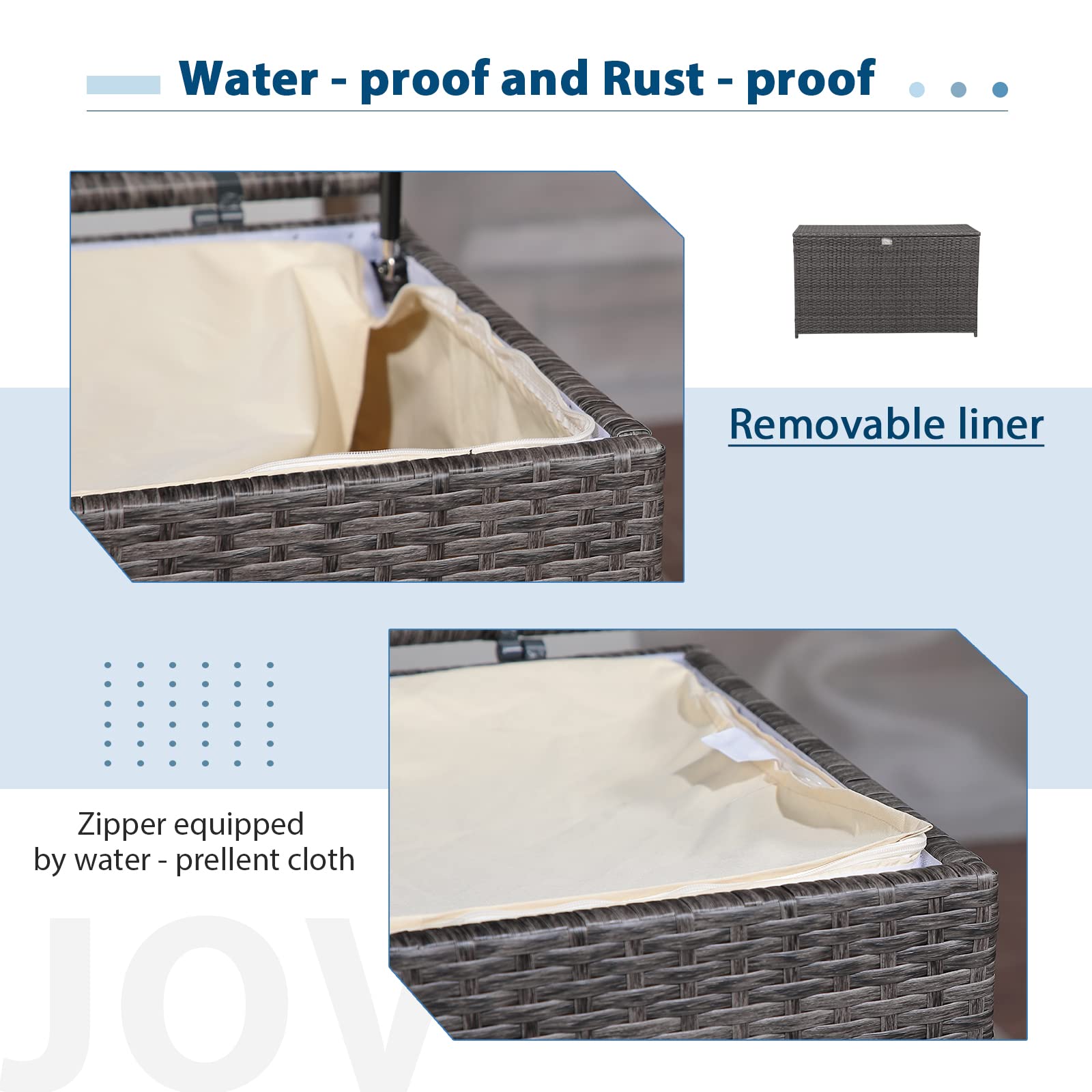 JOIVI 120 Gallon Waterproof Outdoor Patio Storage Box - Large Wicker Deck Box for Cushions, Garden Tools & Pool Toys - Weatherproof Gray Storage Bin for Backyard, Garden & Poolside Organization