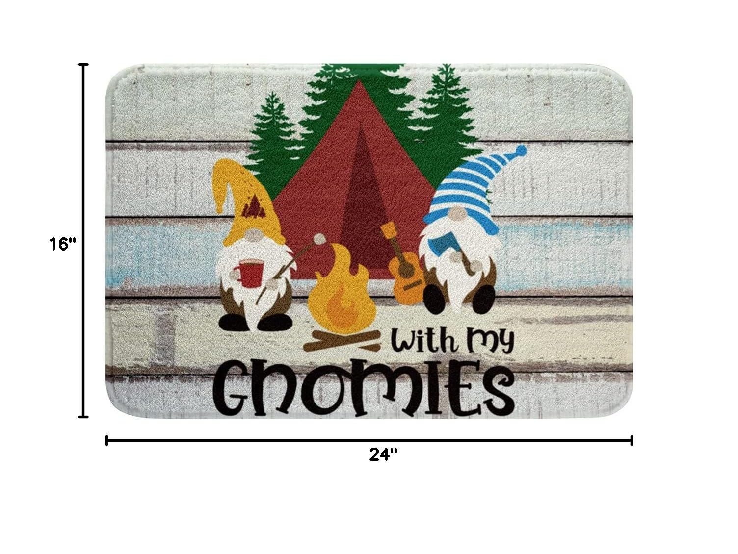 Cute Gnome Happy Camping Bath Mats - Non-Slip Water Absorbent Bathroom Rugs for Kids, Farmhouse & Rustic Decor (16