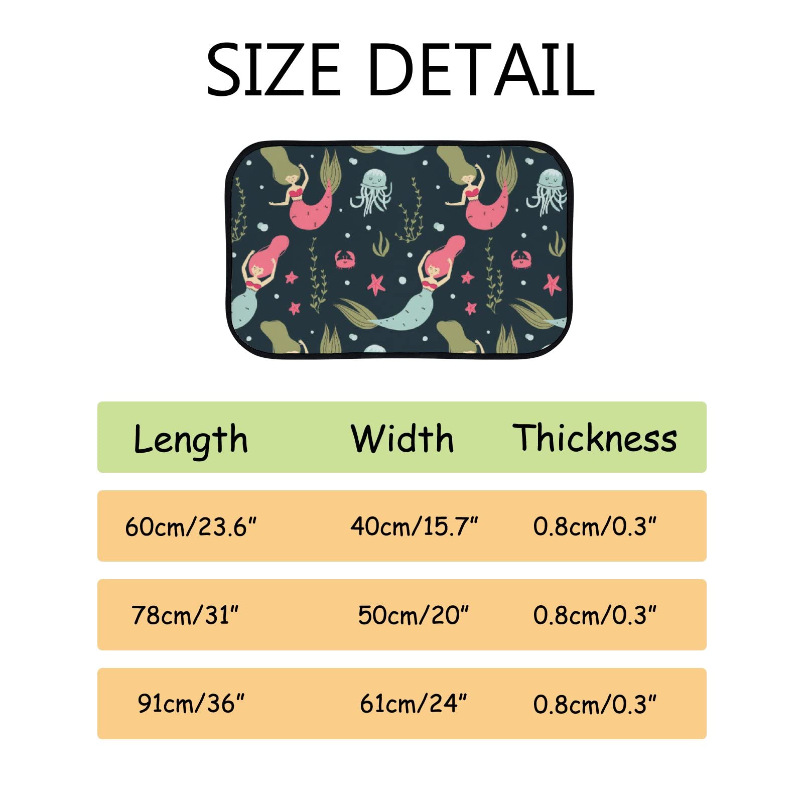 Soft Non-Slip Washable Foam Area Rug - Cute Mermaid & Octopus Design for Kitchen, Bathroom, Living Room - Indoor/Outdoor Home Decor Mat 23.6