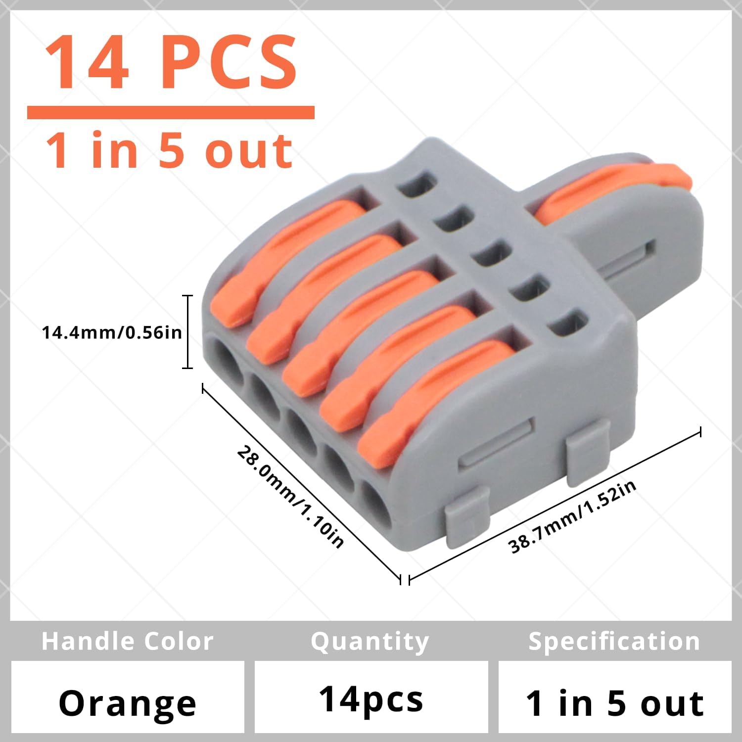 14 Pcs Compact Lever Splicing Wire Connectors Kit - 1 in 5 Out DIY Push-in Terminal Block for Home Electrical Wiring, Automotive Repairs & DIY Projects