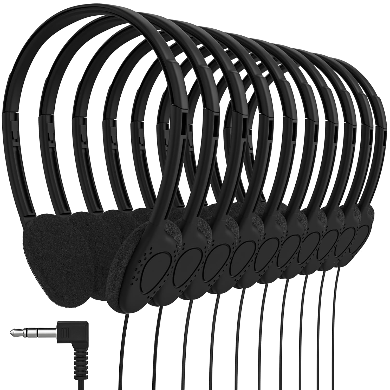 Maeline Bulk 100 Pack Classroom Headphones for Students - Adjustable On-Ear Stereo Headphones with 3.5mm Plug - Perfect for Online Learning, School, Library, Airplane & Travel - Durable Black Kids Headphones for Group Study & Distance Education