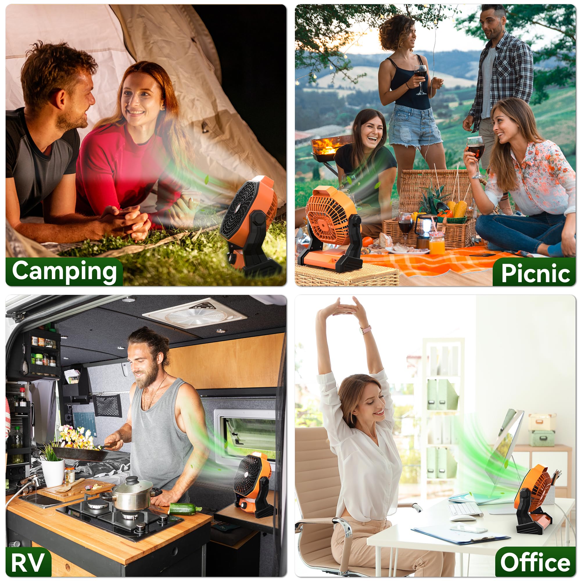 Rechargeable Camping Fan with LED Lantern - 10400mAh Battery Powered Portable Tent Fan for Outdoor Travel, Home, Office & Desk Use - Essential Personal Cooling Fan for Camping, Hiking & Emergency Situations