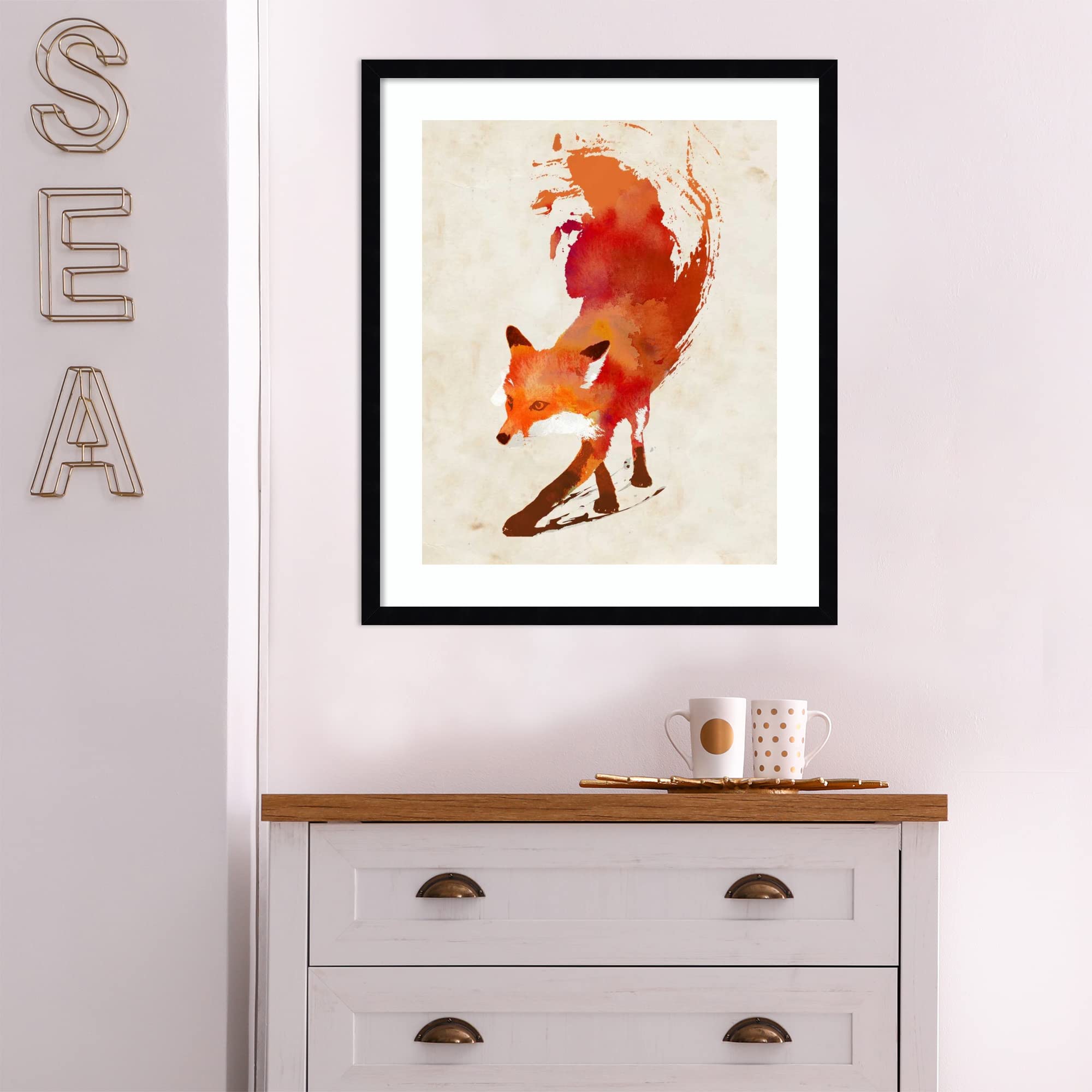 Amanti Art Framed Wall Art Print - 25x21 Fox Painting by Robert Farkas | Modern Animal Wall Decor for Living Room, Bedroom, Office | Contemporary Home & Office Decor | Perfect Gift for Nature Lovers