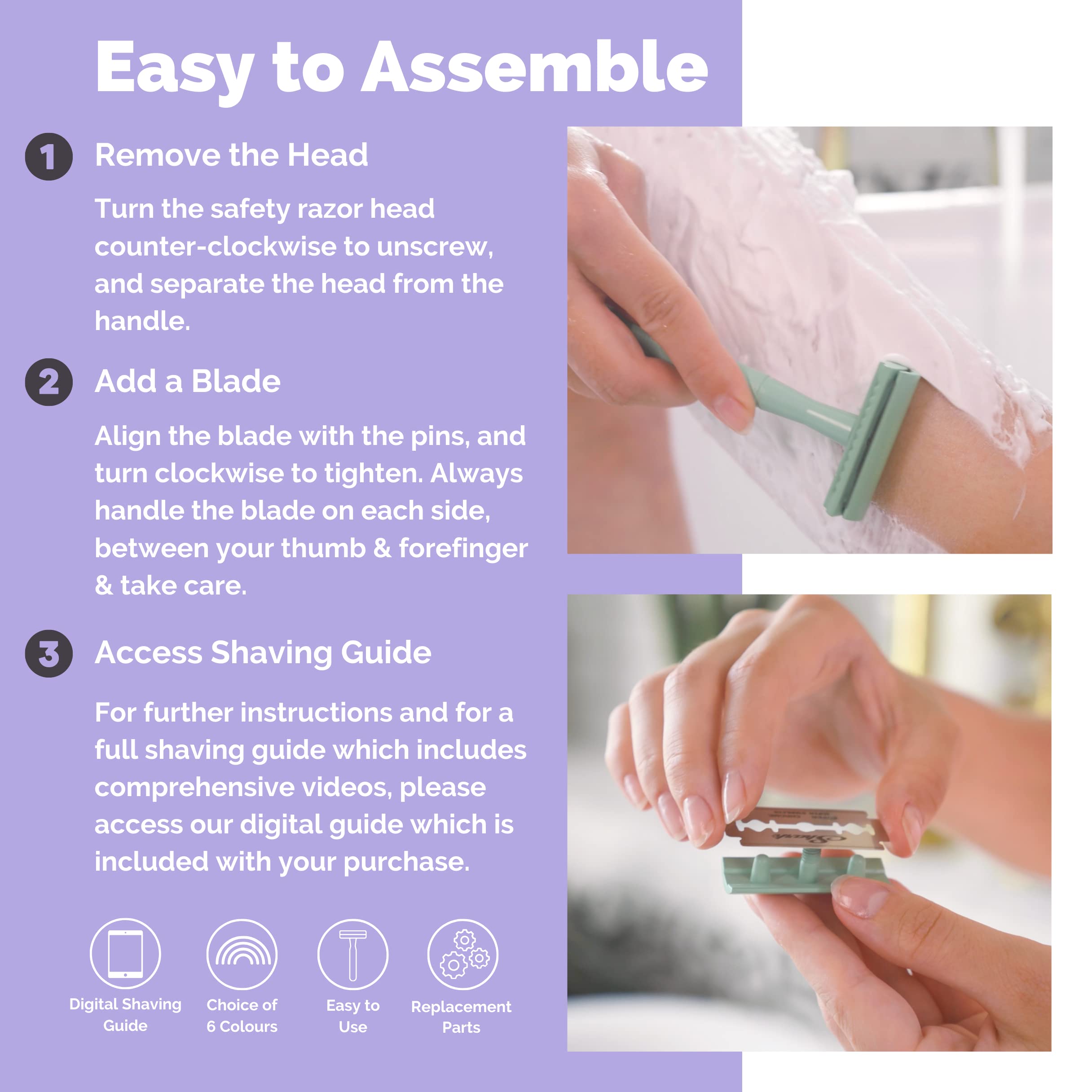 Jungle Culture Safety Razor & Stand with 10 Double Edge Blades - Premium Metal Razor for Women & Men - Eco-Friendly Reusable Shaver for Face & Body Shaving - Perfect for Home & Travel Use (Lilac)