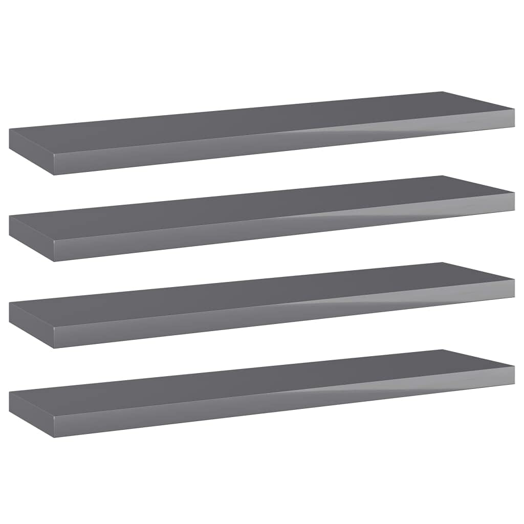 Wall Mounted Floating Shelves Set of 4 - 15.7x3.9x0.6 Inch High Gloss Gray Display Ledge & Storage Rack for Living Room, Kitchen, Office, Bookshelf - Perfect for Organizing Books, Decor & Kitchen Essentials