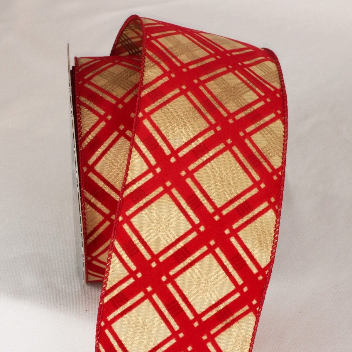 The Ribbon People Gold and Scarlet Red Diagonal Lines Wired Craft Ribbon - 3 Inch x 20 Yards for Gift Wrapping, Floral Arrangements, and DIY Decorations