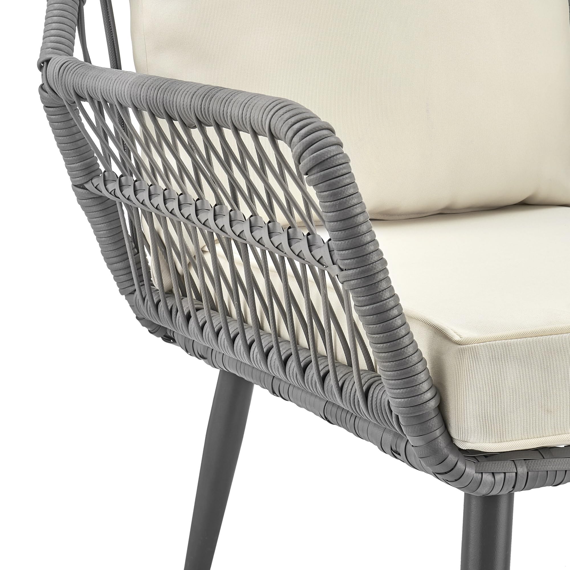 Portofino 4-Piece Outdoor Patio Set with Waterproof Cushions - Rope Wicker Conversation Set Includes 2 Armchairs, Loveseat & Tempered Glass Coffee Table - Cream - Perfect for Backyard, Garden, Poolside or Terrace Relaxation