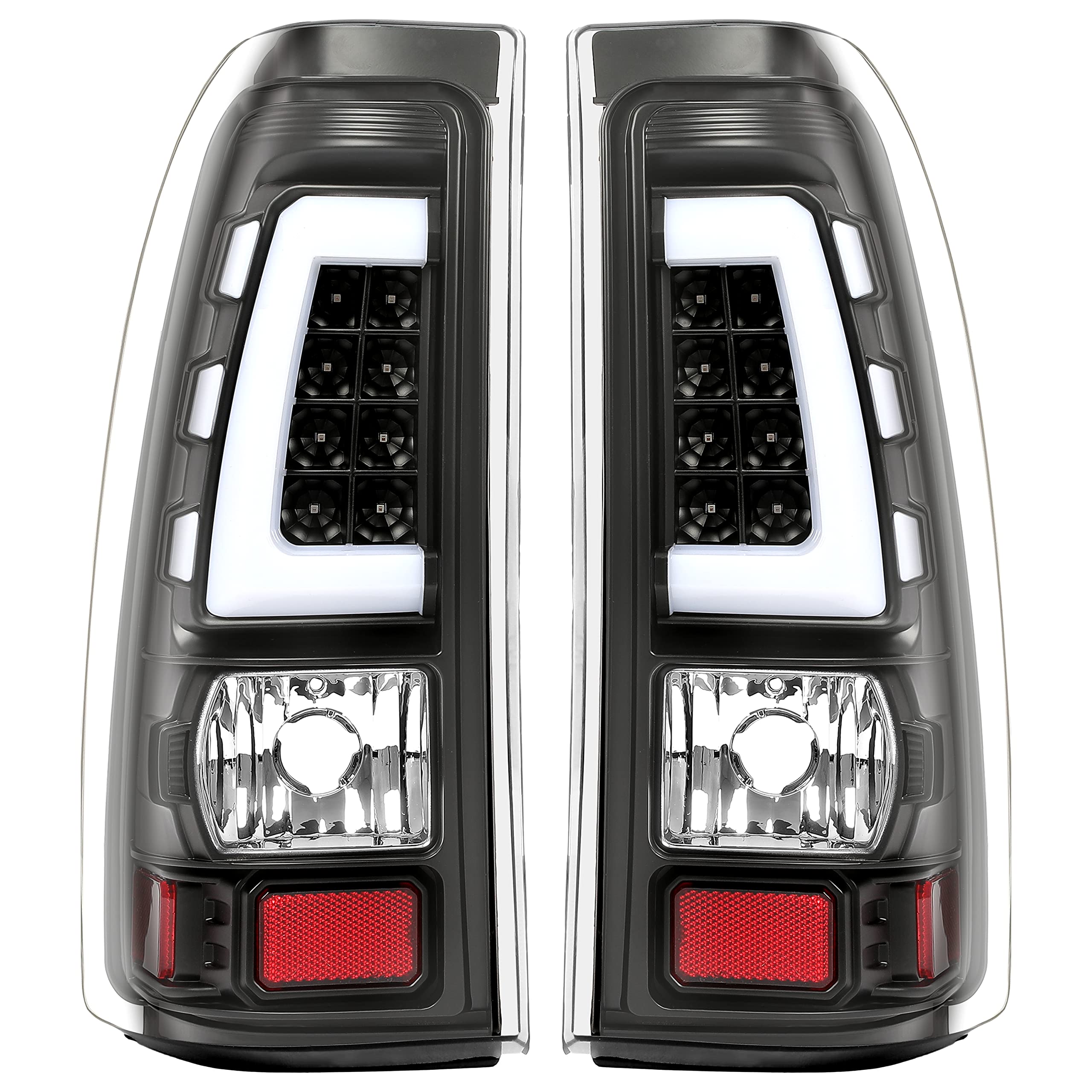 Kojem LED Tail Lights for 1999-2006 Chevy Silverado & 1999-2002 GMC Sierra 1500/2500/3500 - Black Housing with Clear Lens LED Tube Bar Taillight - Upgrade Your Truck's Style & Night Visibility