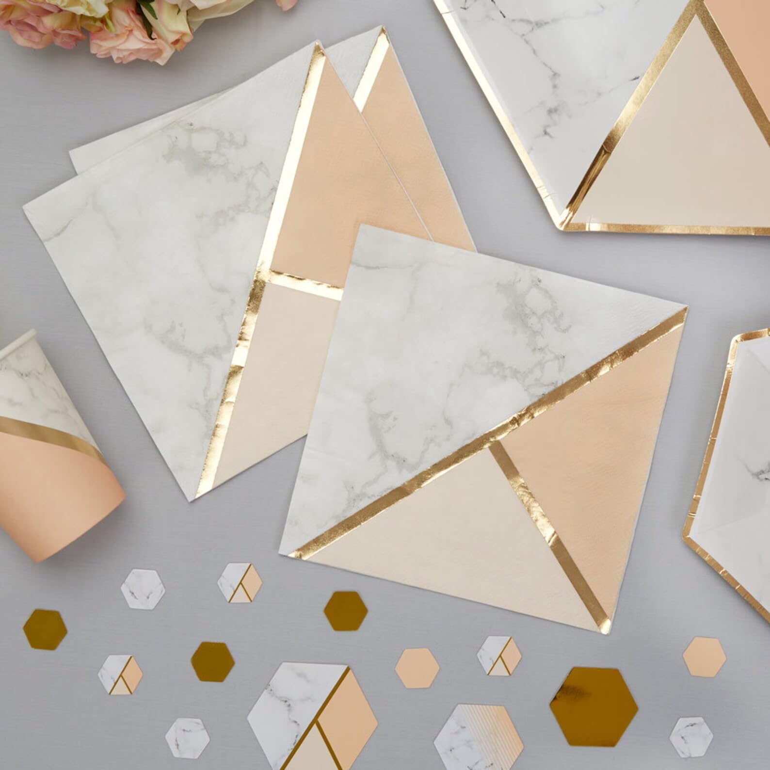Premium Rose Gold & Gold Printed Paper Napkins - 2-Ply Disposable Party Napkins for Birthday, Wedding, Events - Pack of 16 | Elegant Table Setting & Celebration Decor
