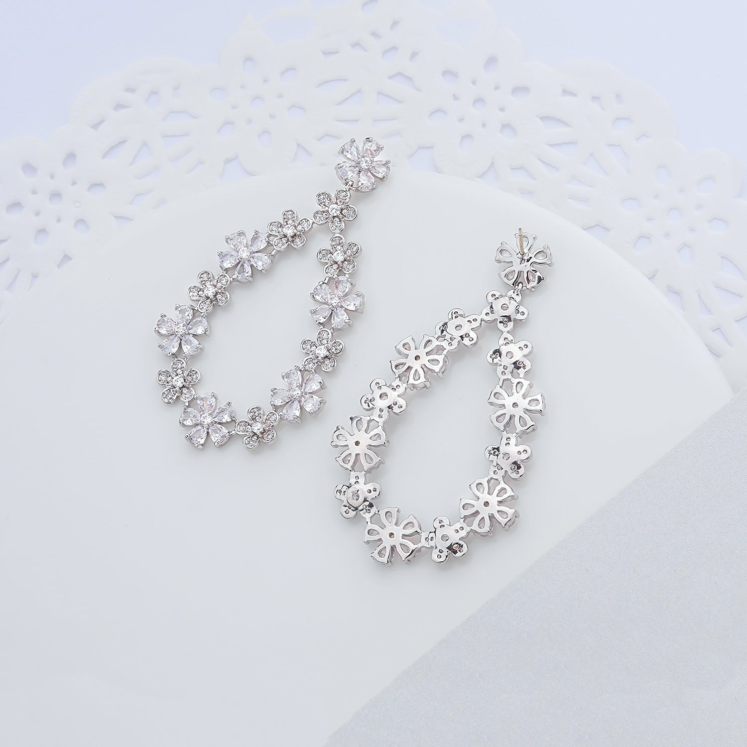 Elegant Cubic Zirconia Flower Earrings for Wedding & Bridal Jewelry - CE10910 | Perfect for Bridal Shower, Anniversary & Special Occasions