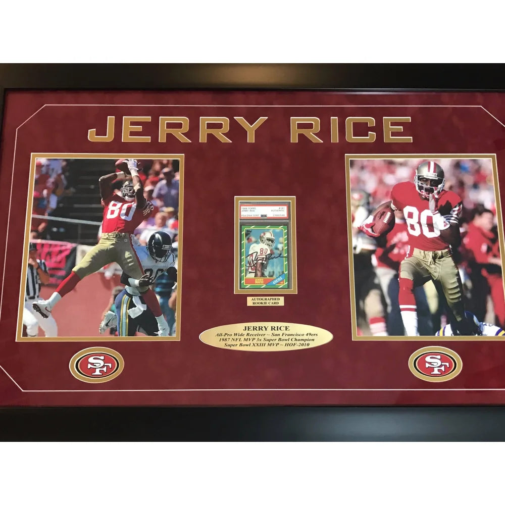 Jerry Rice Autographed Rookie Card Framed Memorabilia with COA & PSA Certification - Perfect for 49ers Fans, Sports Collectors, and Man Cave Decor