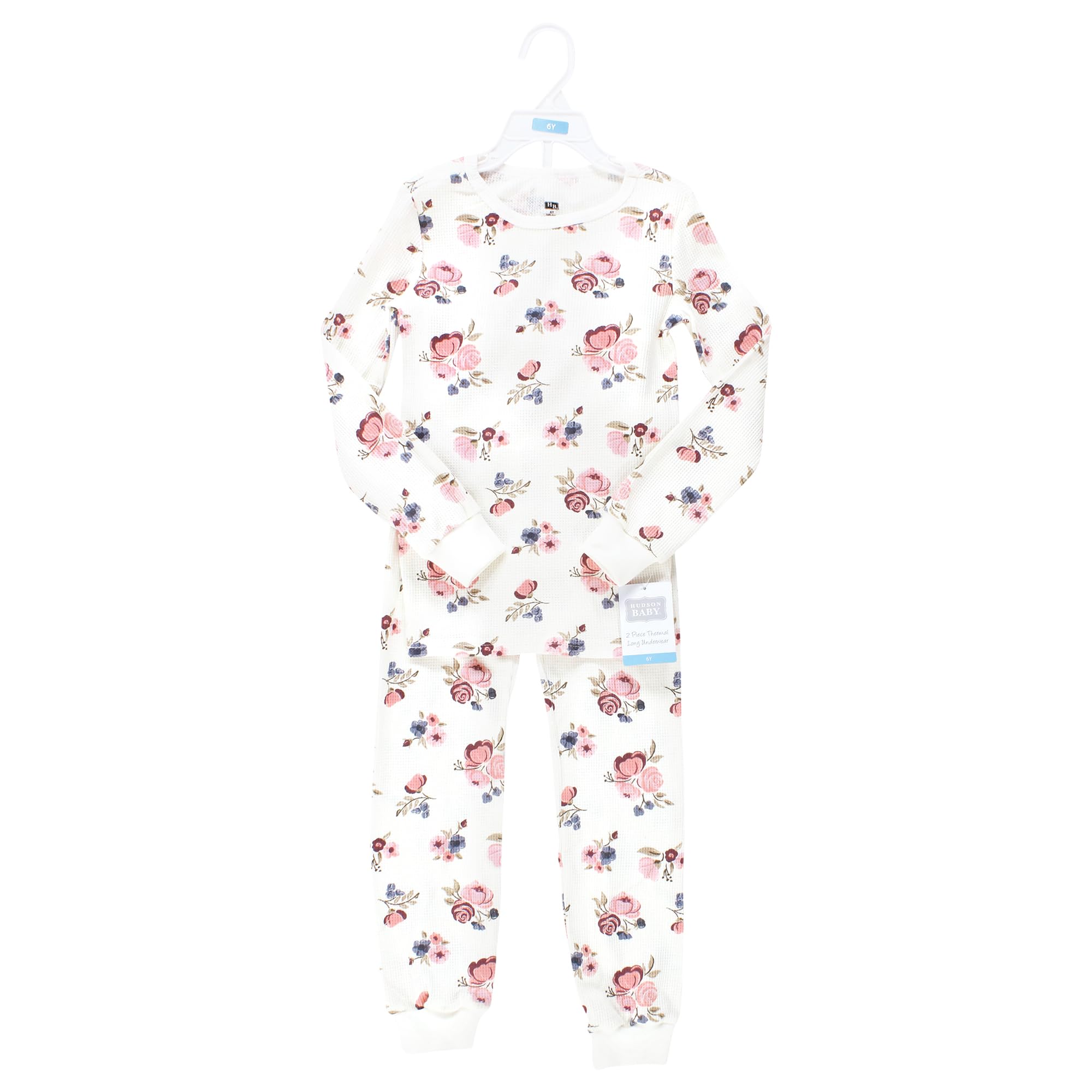 Hudson Baby Unisex Thermal Long Underwear 2-Piece Set - Dusty Rose Floral Print - Size 5T - Warm Winter Base Layer for Toddlers - Perfect for Cold Weather, Outdoor Activities & Layering