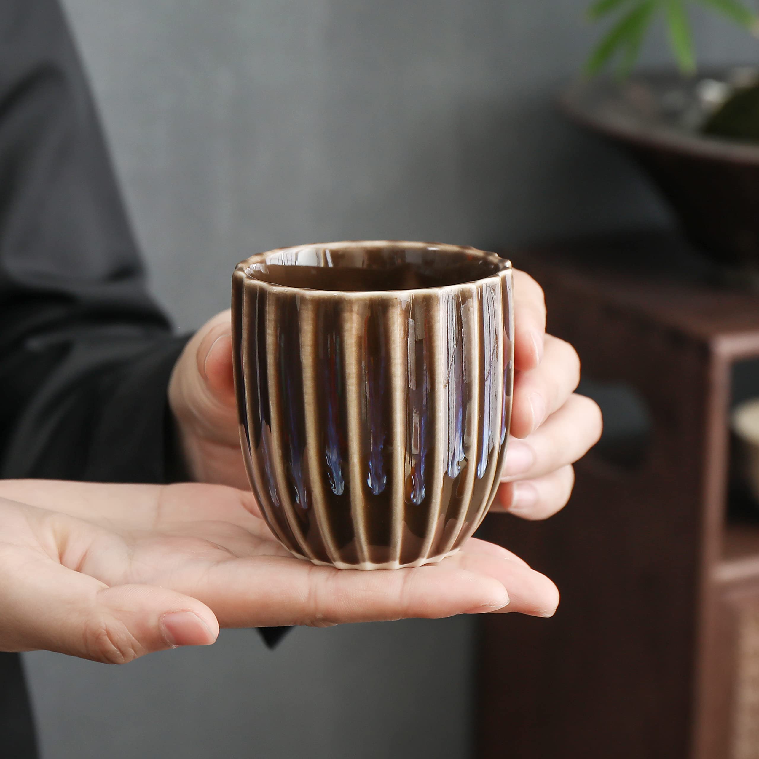 TEANAGOO 6.5 Oz Junware Purple Porcelain Tea Cups - Set of 4 Asian Style Handleless Tea Cups (185ml) for Japanese Tea Ceremony, Chinese Tea Drinking & Home Decor