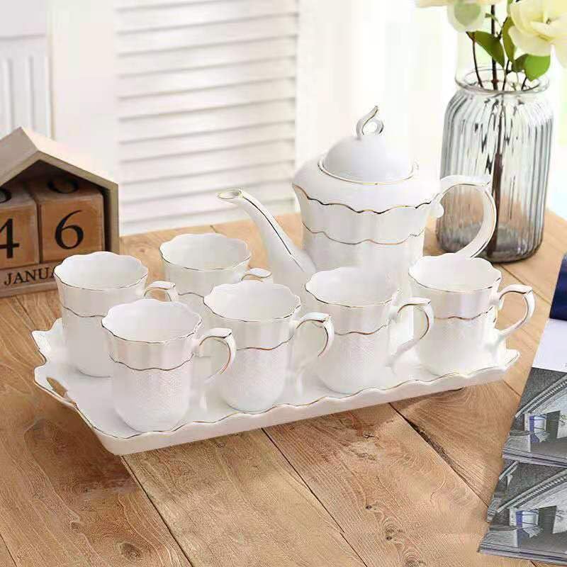 14-Piece Porcelain Tea Set with Gold Spoon - Elegant Ceramic Teapot, Coffee Cups & Tea Party Tray - Perfect for Afternoon Tea, Bridal Shower & Hostess Gift