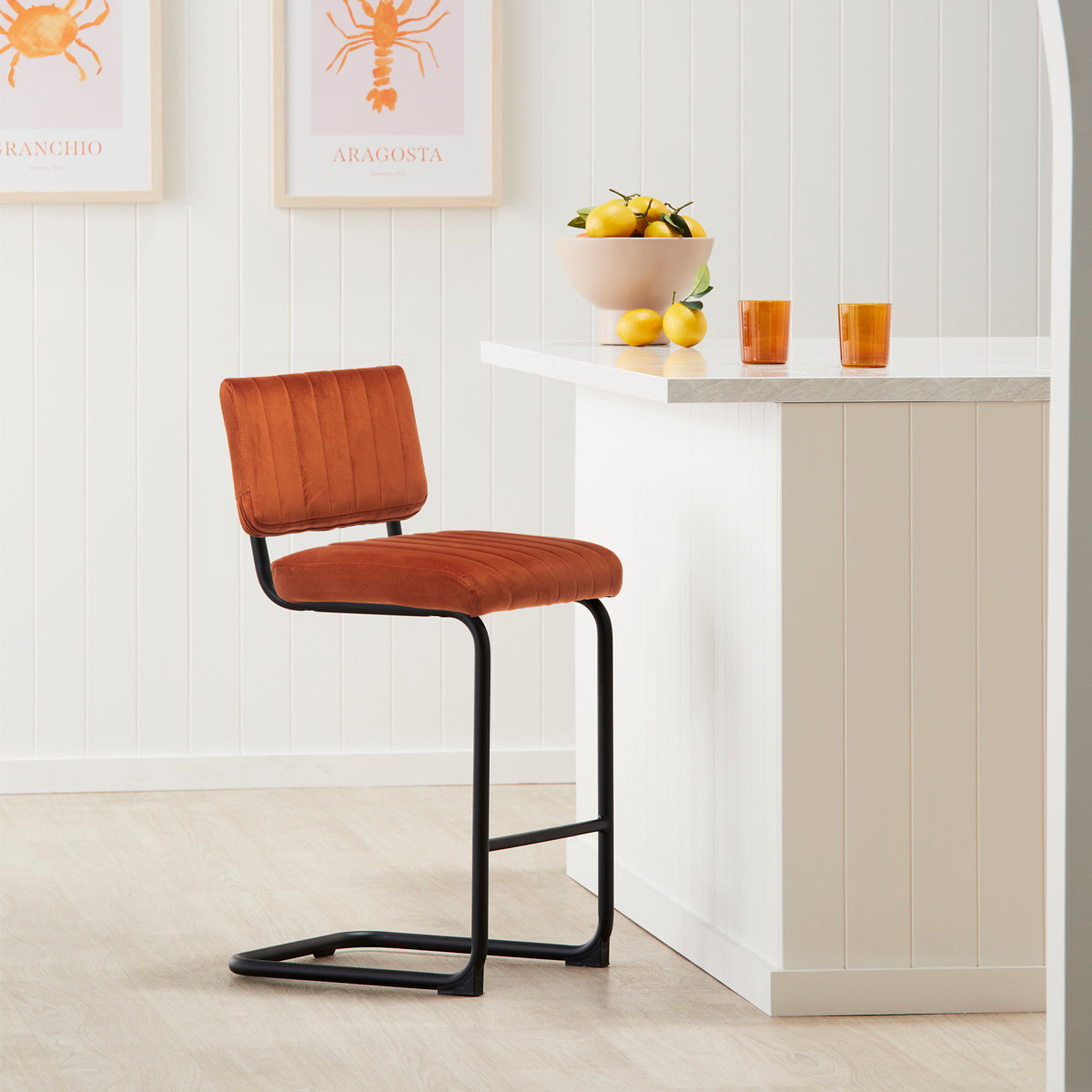Luxury Blake Velvet Bar Stool - Modern Kitchen Island & Counter Height Stool with Padded Seat - Perfect for Home, Cafe & Restaurant Decor