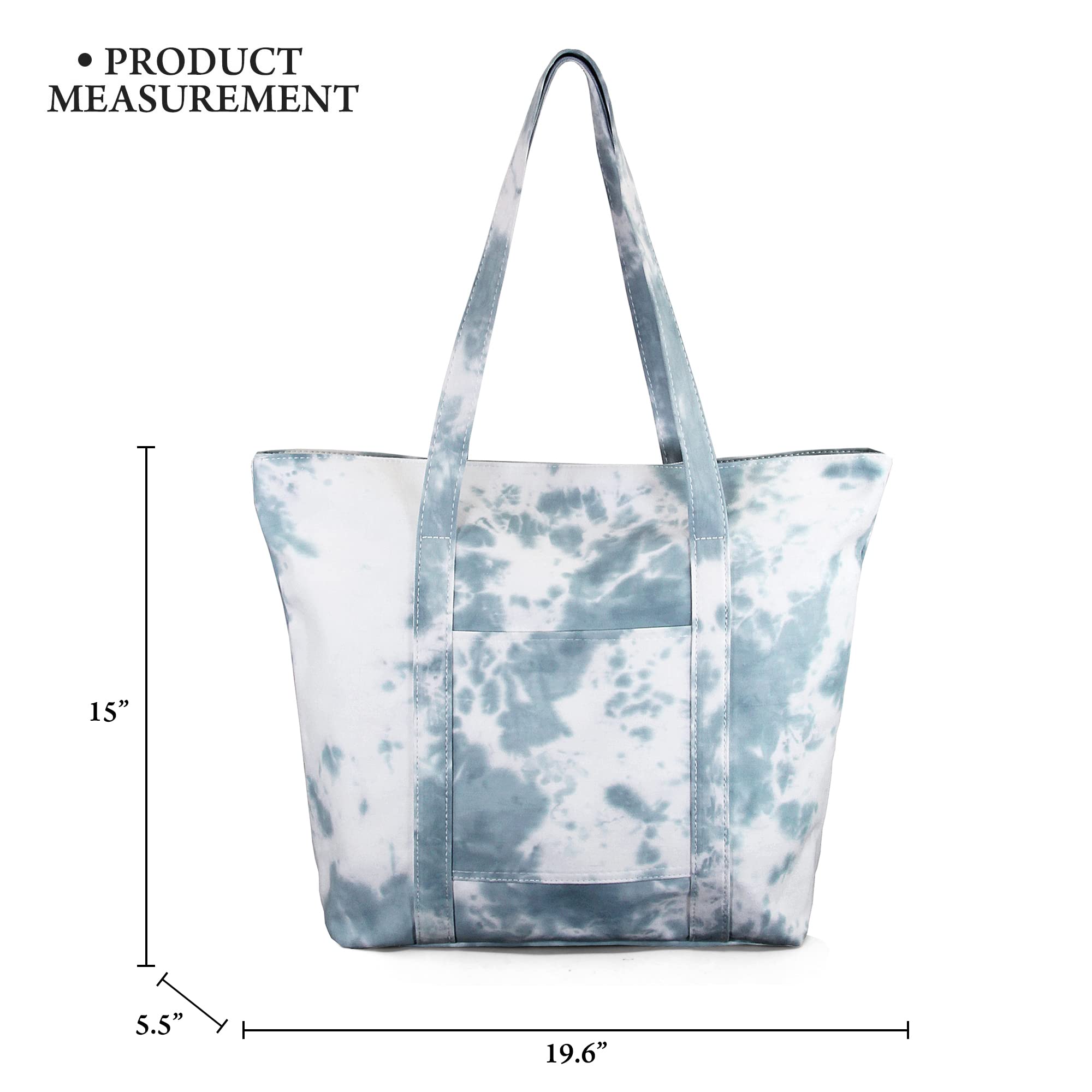 Women's Large Beach Tote Bag with External Pocket & Zipper Closure - Tie Dye Print Summer Shoulder Bag for Beach, Pool, Travel & Shopping