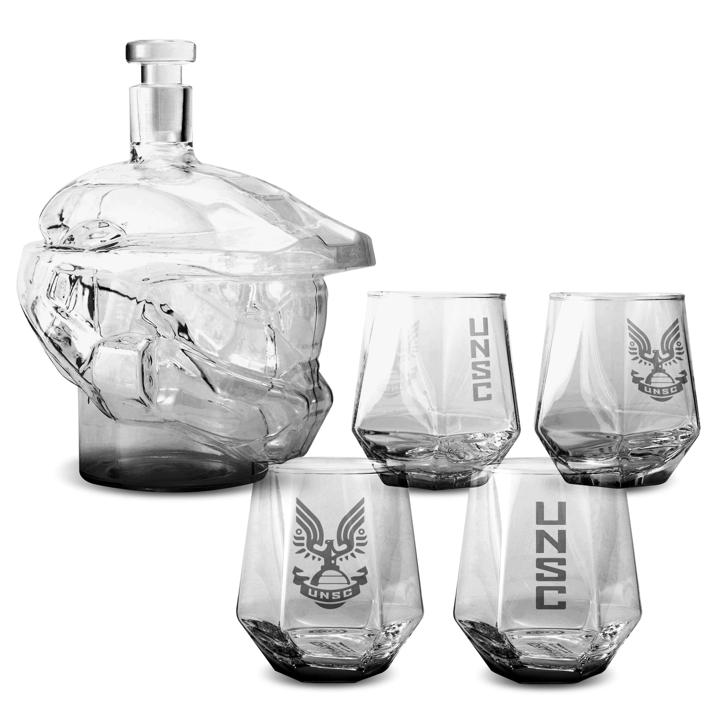 Halo Infinite Master Chief Helmet Whiskey Decanter Set with 6 Glasses - Premium Collectible Gift for Gamers & Whiskey Lovers - Perfect for Parties, Gaming Nights & Home Bar Decor