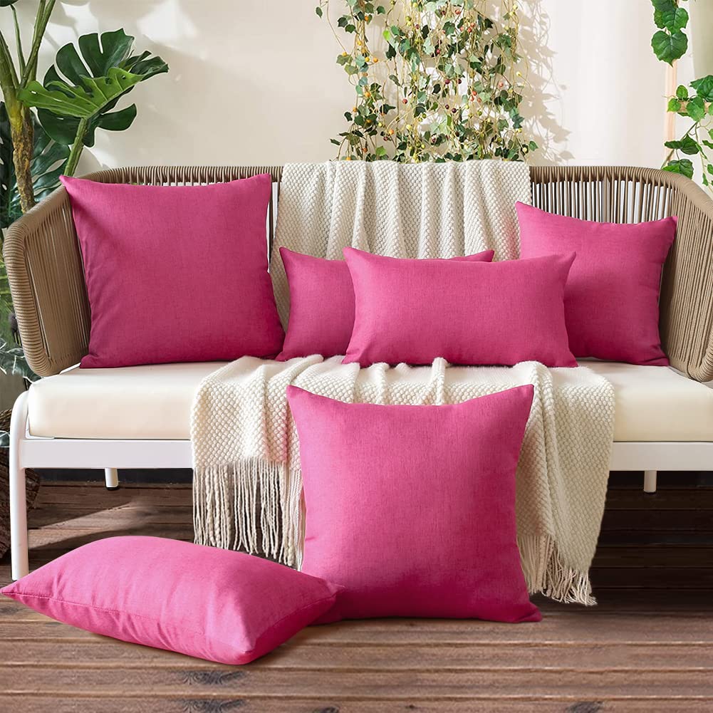 OTOSTAR 20x20 Inch Waterproof Outdoor Throw Pillow Covers - Farmhouse Decorative Cushion Cases for Patio, Sofa, Couch, Balcony & Tent - Set of 4 (Hot Pink) - Perfect for Outdoor Living, Garden Decor & Cozy Home Accents