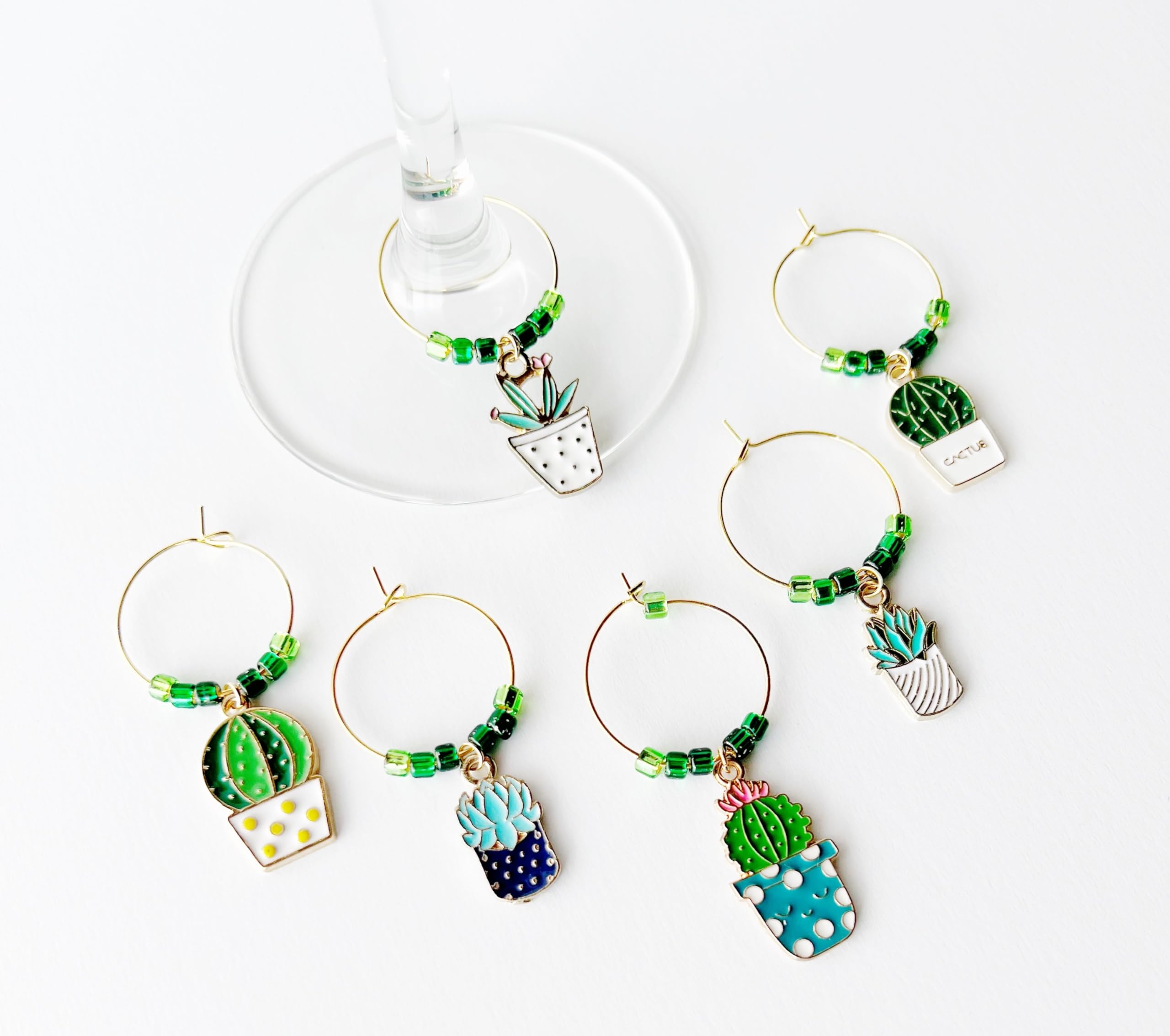 Succulent Wine Glass Charms Set of 6 - Unique Plant Lover Gifts for Women - Perfect for Garden Parties, Bridal Showers & Wine Tasting Events
