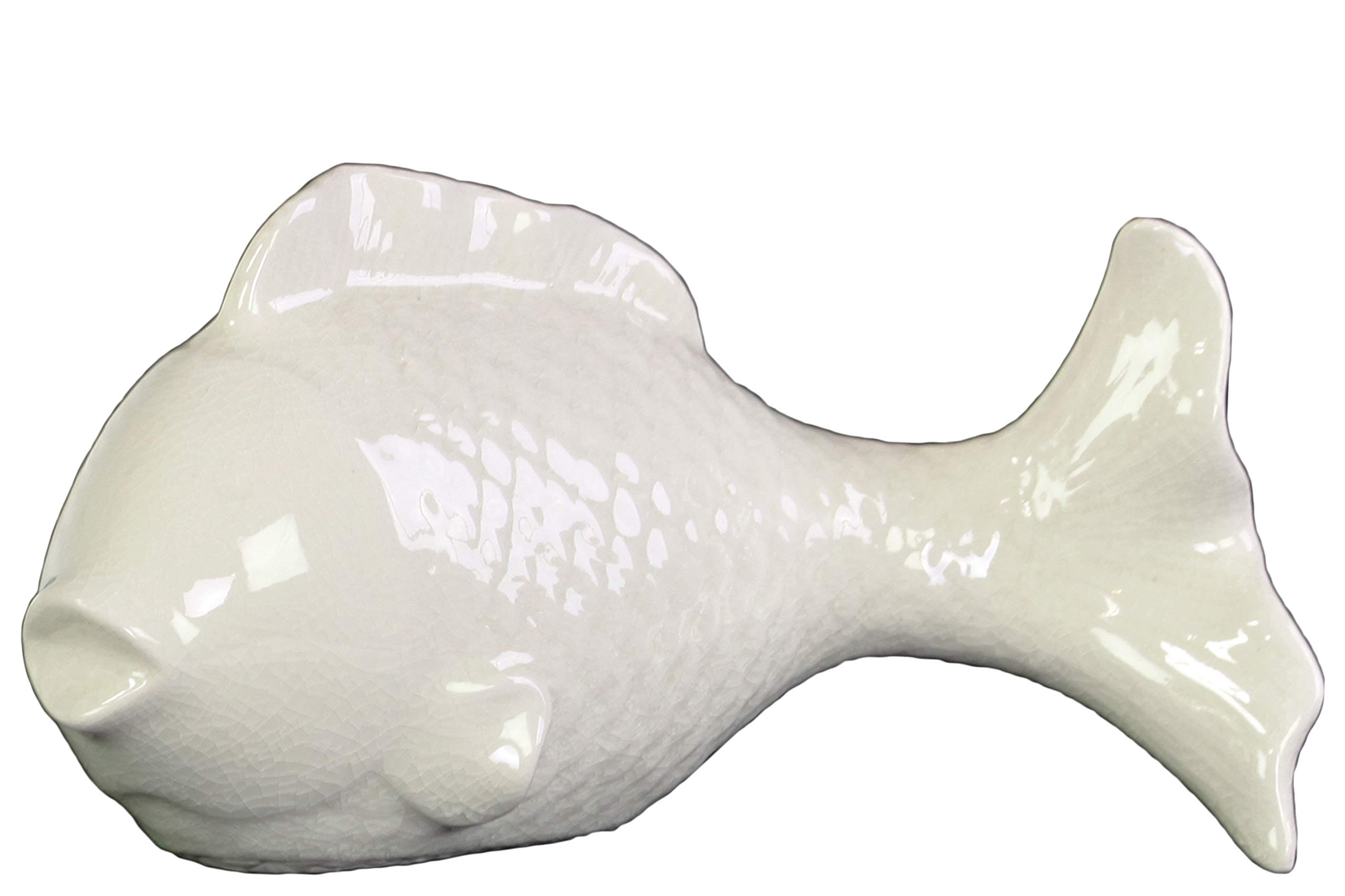 White Ceramic Fish Figurine with Round Belly - Handmade Home Decor, Perfect for Aquarium, Tabletop, or Shelf Display