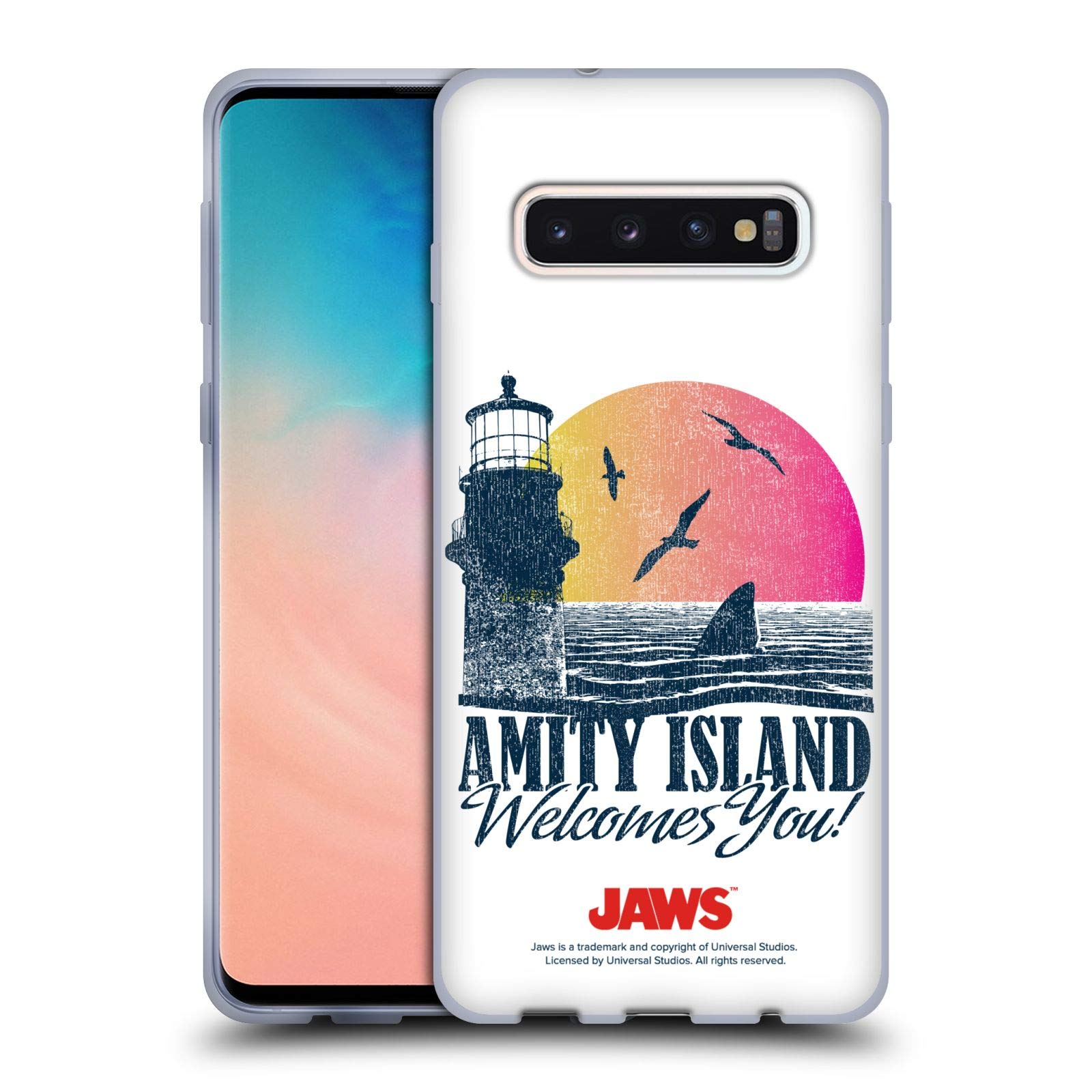 Official Jaws Amity Island Key Art Soft Gel Case for Samsung Galaxy S10 - Durable, Stylish Protection for Everyday Use, Travel, and Beach Adventures