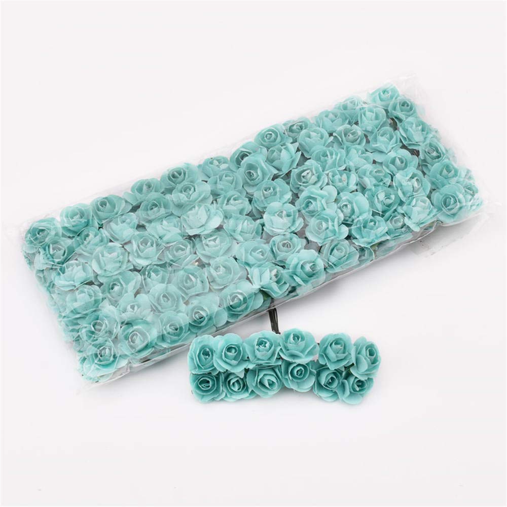 144pcs 3/5 Inch Assorted Colors Mini Paper Flowers - Artificial Craft Flowers for DIY, Scrapbooking, Wedding & Home Decor (Ocean Green) - Perfect for Party Decorations, Gift Wrapping & Floral Arrangements