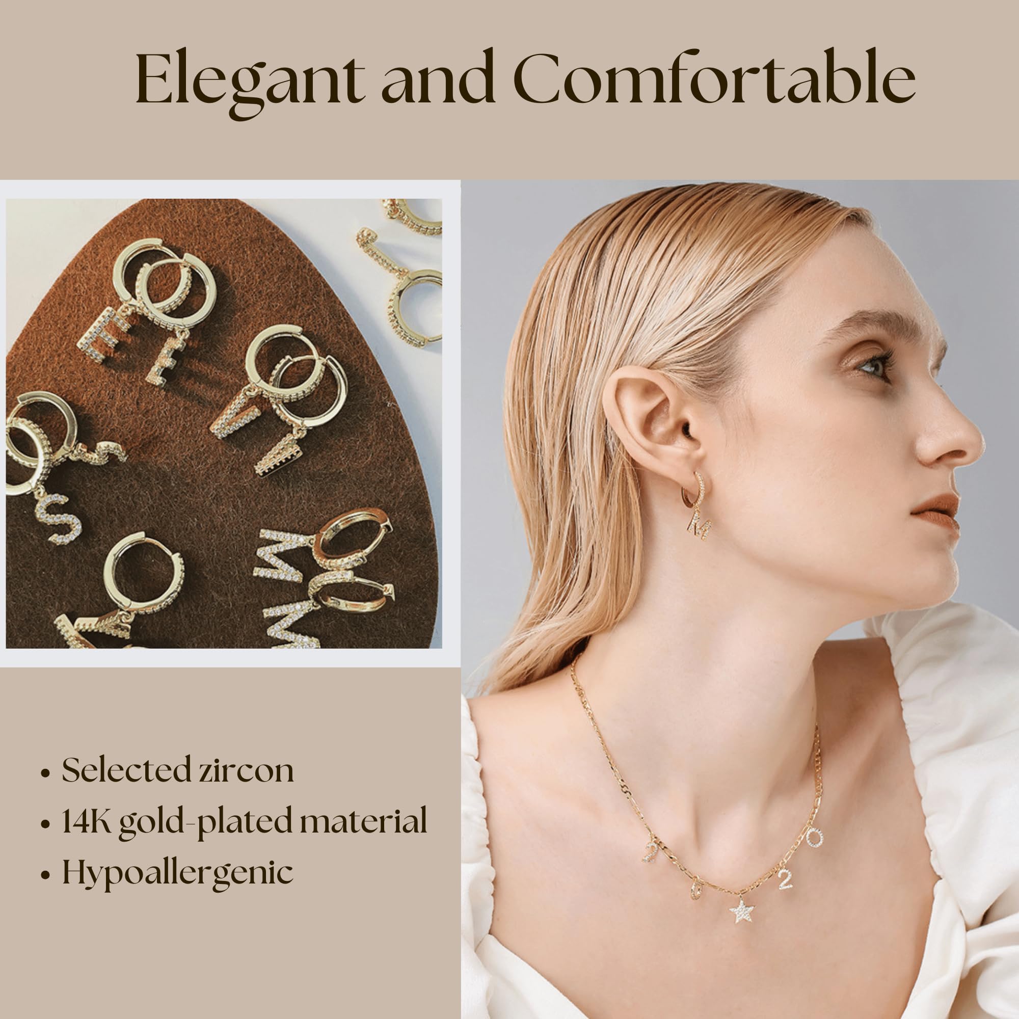 SANNYRA Initial Hoop Earrings for Women - 14K Gold, Silver & Rose Gold Plated CZ Letter Stud Earrings | Hypoallergenic, Gift for Her | Perfect for Everyday Wear, Date Night & Special Occasions