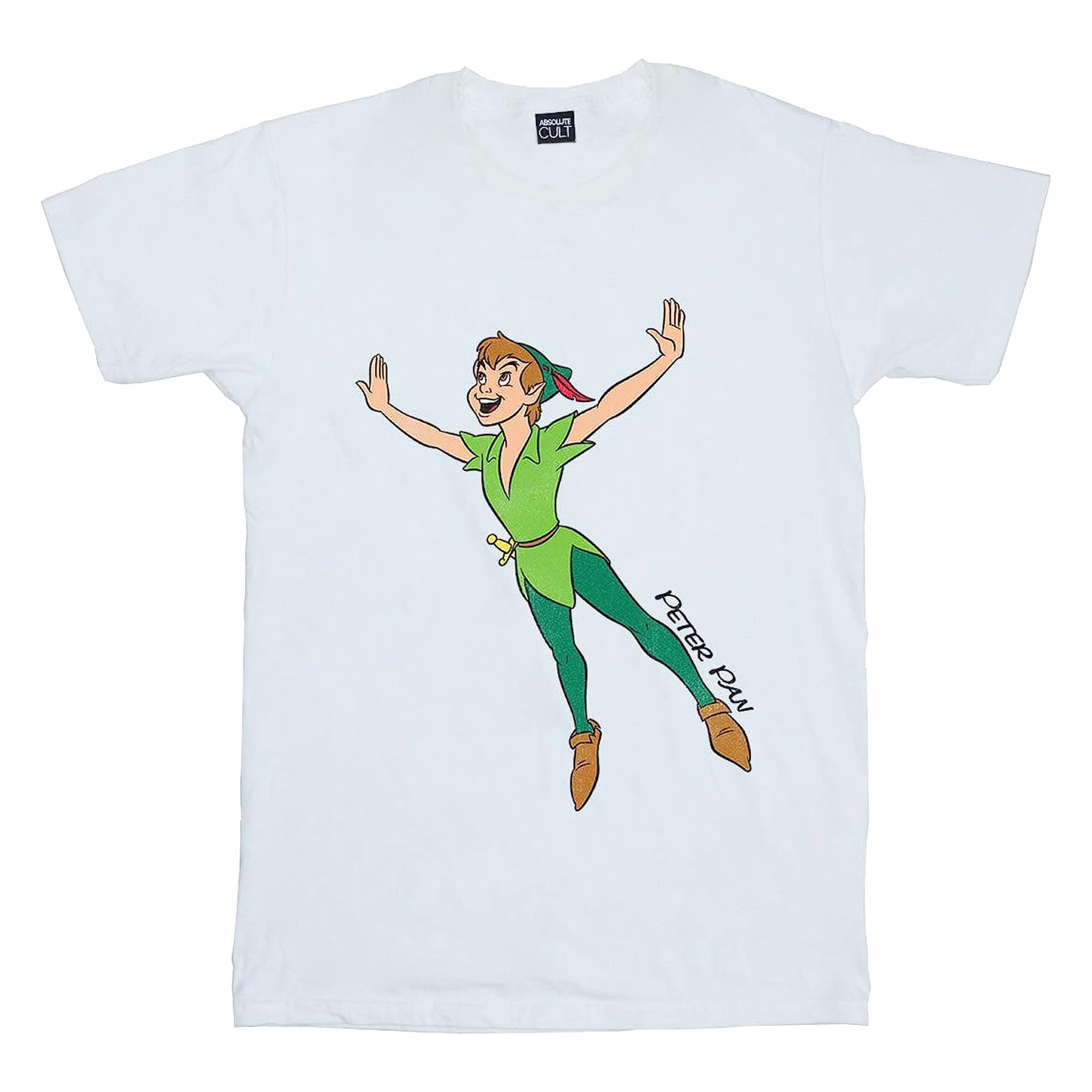 Disney Peter Pan Classic Flying Boys T-Shirt - White, Size 7-8 Years | Official Licensed Cotton Tee for Kids Birthday & Halloween Costume