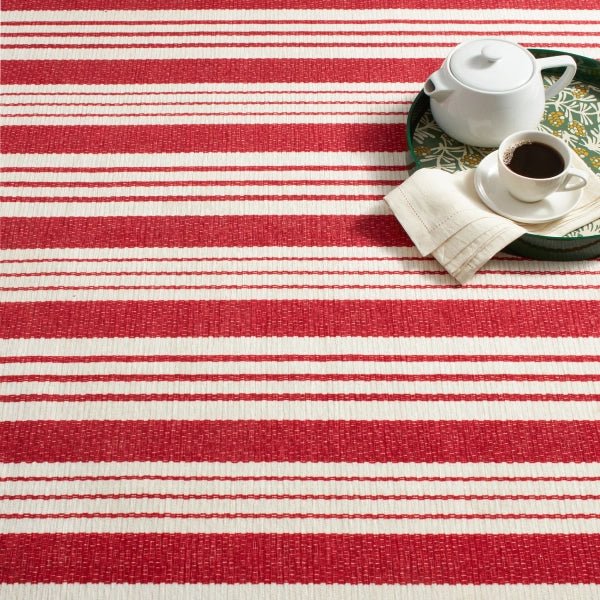 Abby Ticking Red Machine Washable Rug - Soft & Durable Indoor/Outdoor Area Rug for Living Room, Bedroom, Patio - Easy Clean Home Decor