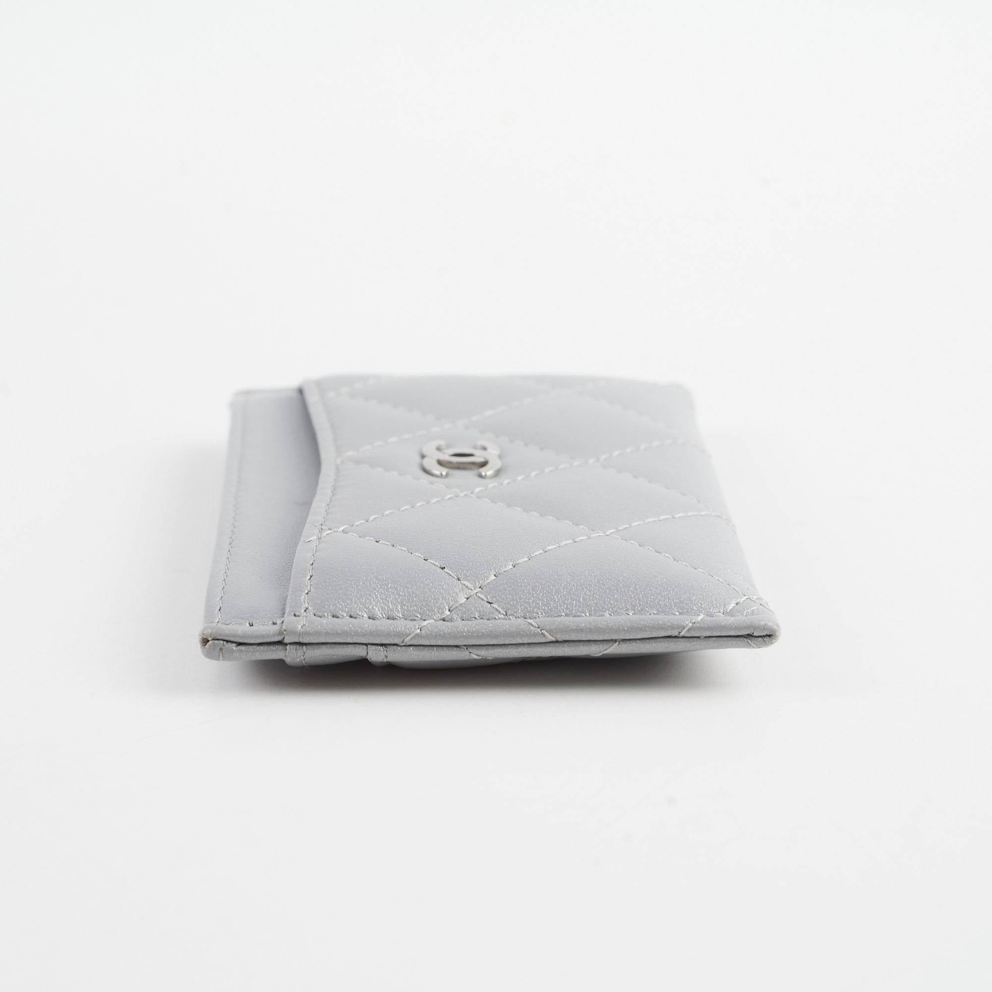 Chanel Metal Grey Microchip Card Holder - Slim RFID Blocking Luxury Wallet for Women & Men | Perfect for Travel, Shopping & Everyday Use