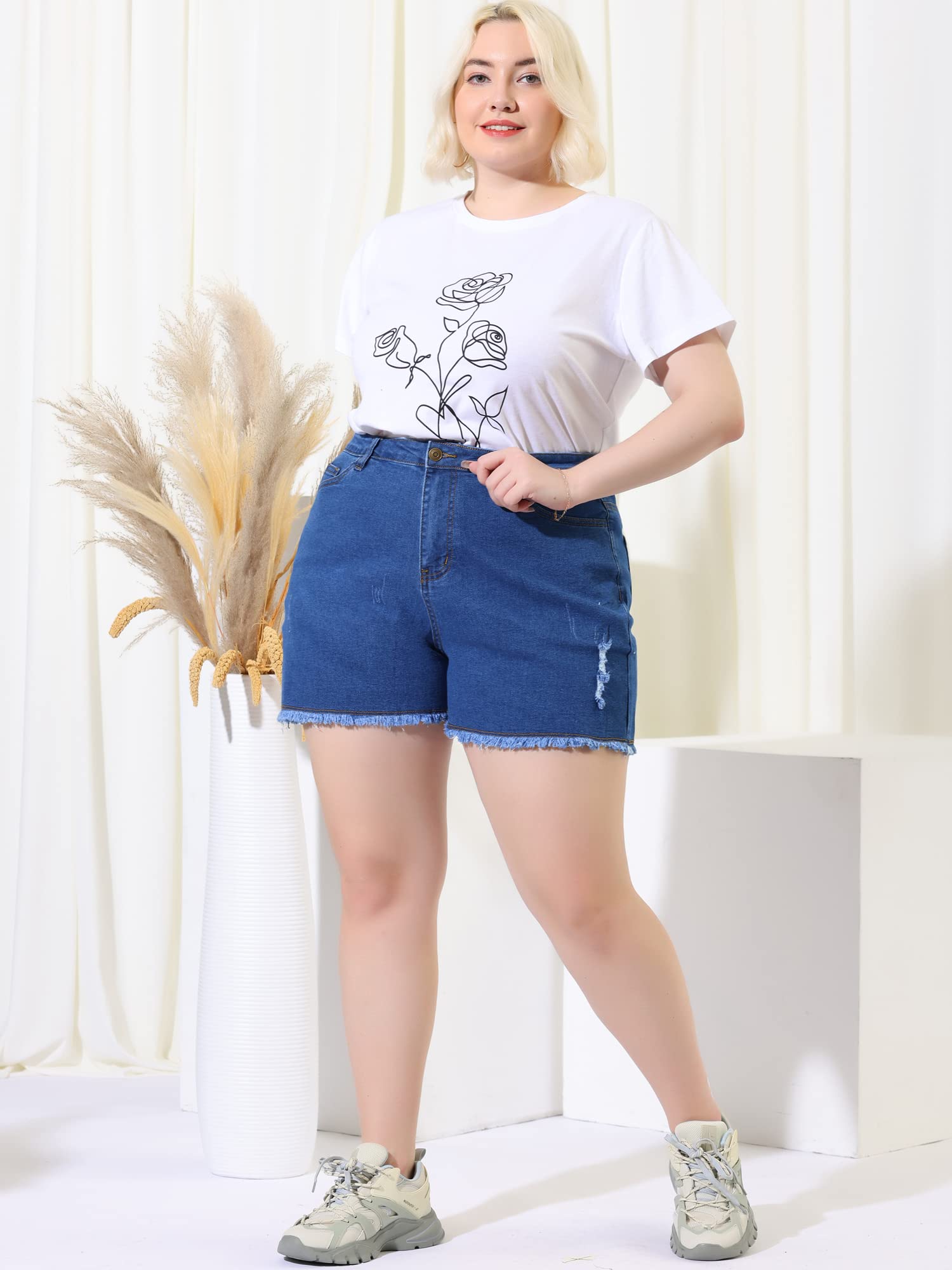 Agnes Orinda Women's High Waisted Ripped Stretchy Plus Size Denim Shorts - Summer Jean Shorts for Casual Wear, Beach & Street Fashion