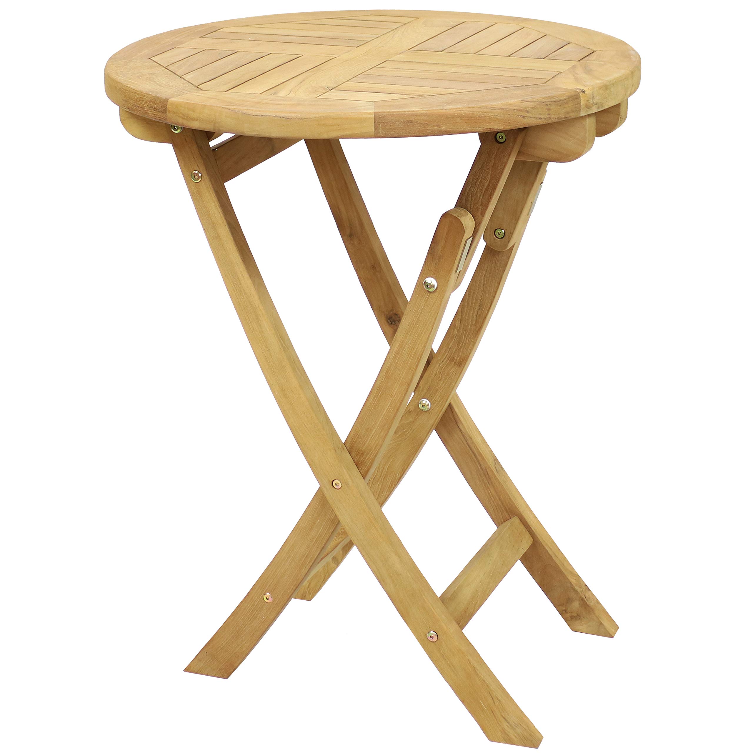 Premium Round Folding Teak Outdoor Dining Table - 23 Inch Weather-Resistant Patio Furniture with Light Wood Stain Finish - Perfect for Garden, Poolside & Backyard Entertaining