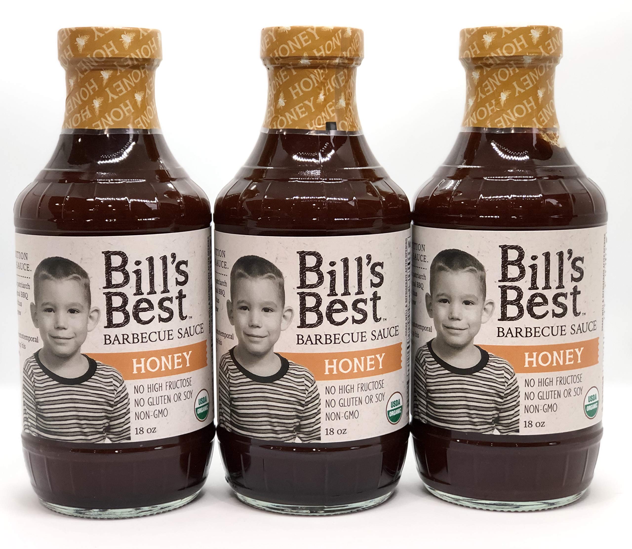 Bill's Best Honey BBQ Sauce 3 Pack - Premium Organic, Gluten Free, Sweet & Citrus Flavor (18 oz Each) | Perfect for Grilling, Dipping & Marinades | Family Cookouts, Backyard BBQs & Party Platters