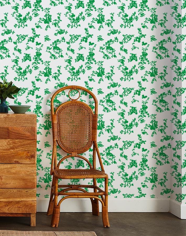 Clare V. Françoise Floral Wallpaper - Green & White Peel and Stick Wallpaper for Living Room, Bedroom, Nursery Decor